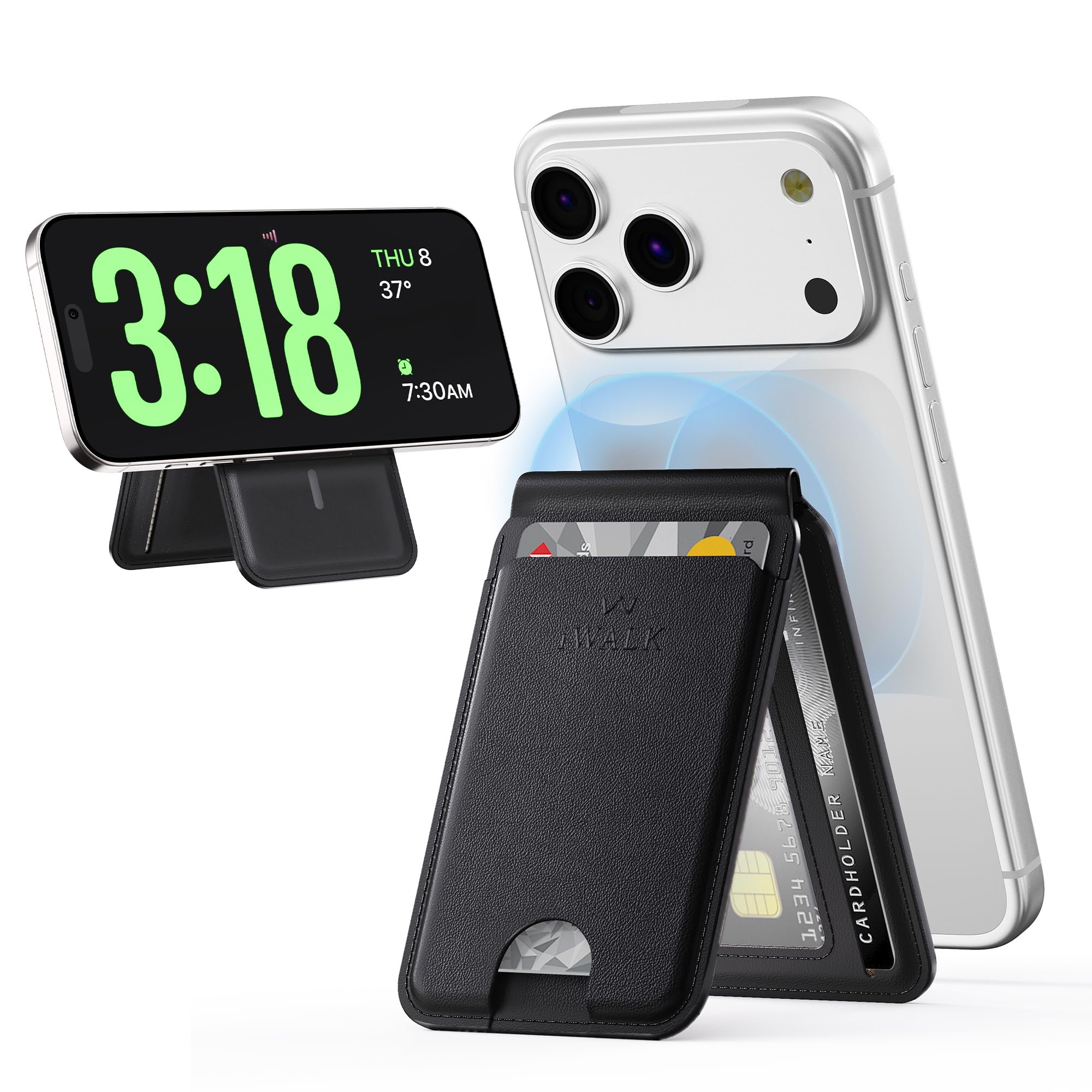 iWALK Stronger Magnetic Wallet, Upgraded for MagSafe Wallet, RFID Blocking, 5 Card Holder with Adjustable Stand, Slim Leather Phone Wallets for iPhone 17/16/15/14/13/12 Series, iPhone Wallets