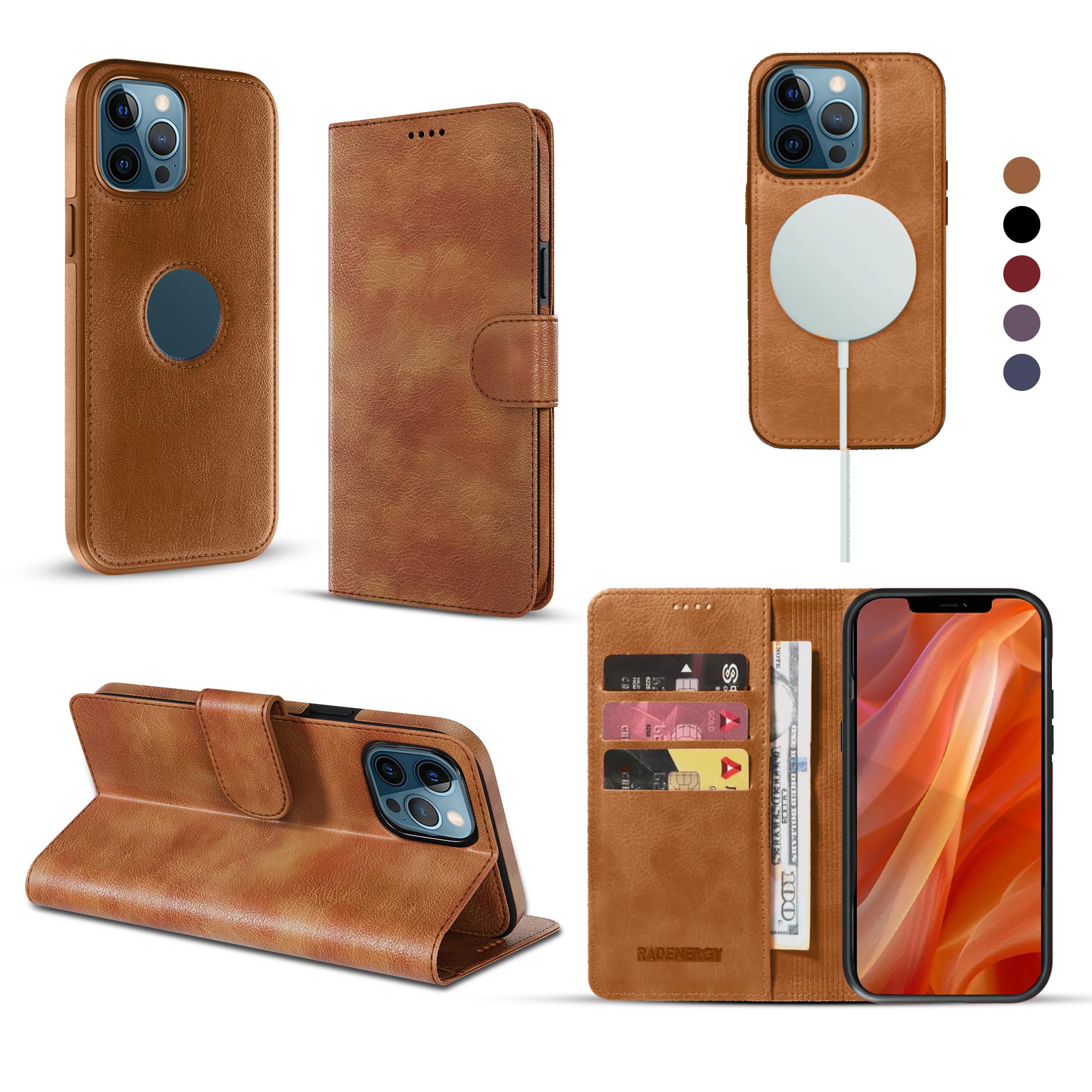 EMF Protection Anti Radiation i-Phone Leather Flip Folio Case for i-Phone, Genuine Leather Wallet Case/Cover with Card Holder & Stand Function (Brown, for iPhone 15 Pro)