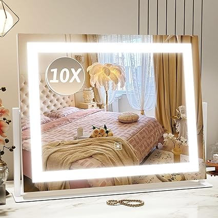Vanity Mirror with Lights 22"x18", Lighted Makeup Mirror with 10X Magnification, Smart Touch 3 Colors Dimmable, 360° Rotation, Women Gift, Dresser Mount, Bathroom (White)