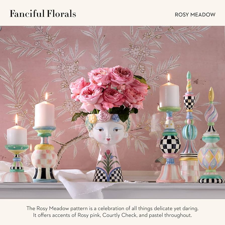 Mackenzie Childs チューリップ キャンドルホルダー ピンク 大 Amazon.com: MACKENZIE-CHILDS Set of 2 Rosy Meadow Lady Ceramic