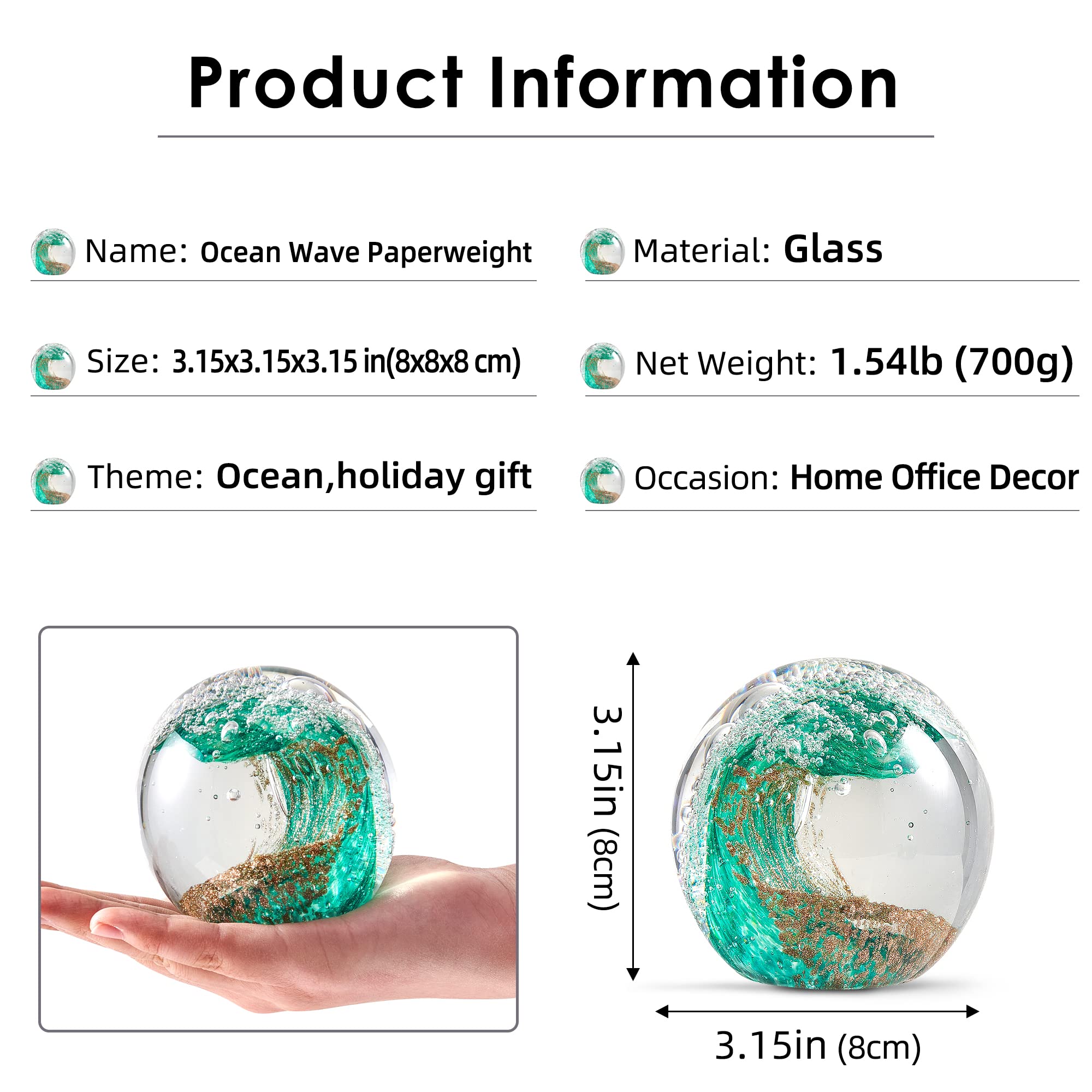 Figuras de vidrio soplado a mano bola de olas del océano pisapapeles oficina decoración hogar coleccionable acuario