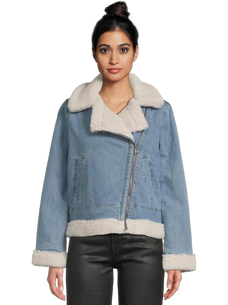 Navy Levi's® Denim Moto Jacket With Sherpa Lining