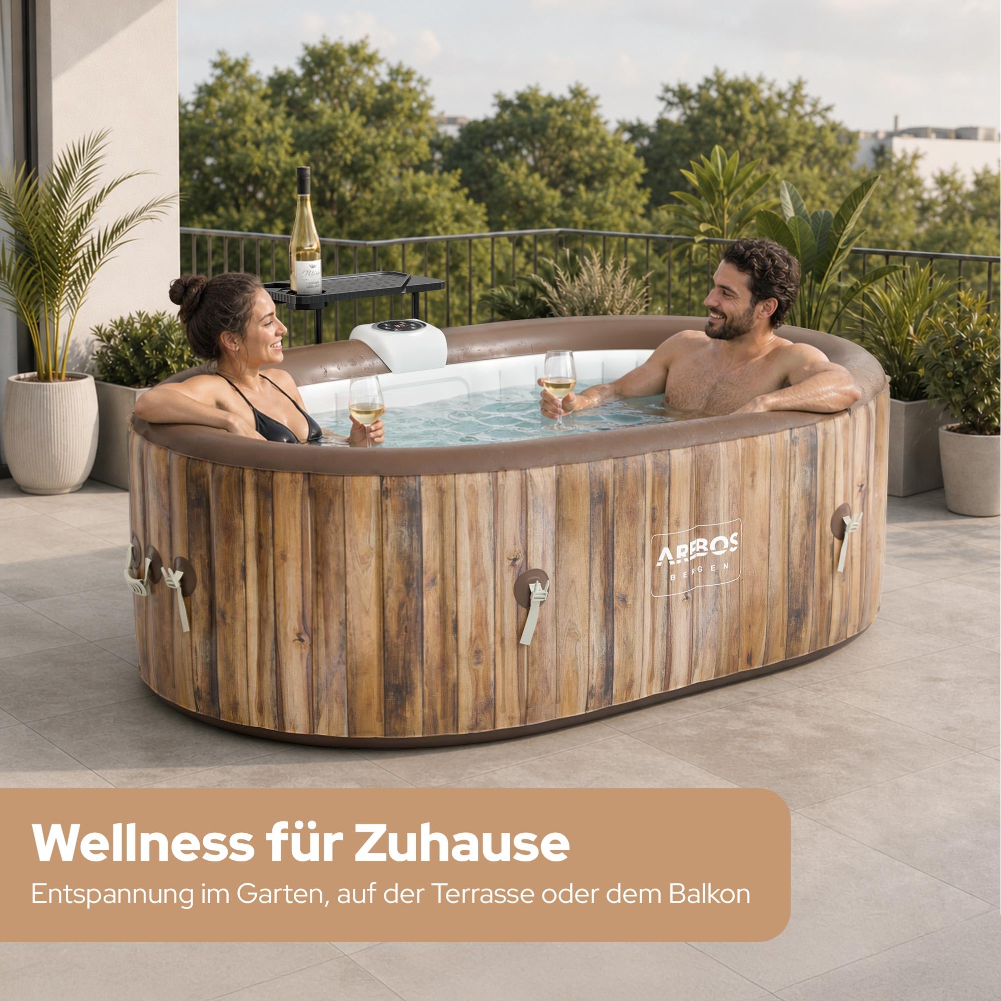 Arebos Whirlpool | Aufblasbar | In- & Outdoor | 190x120 cm oval | 2 Personen | 90 Massagedüsen | mit Heizung | 550 Liter | Inkl. Abdeckung | Bubble Spa & Wellness Massage