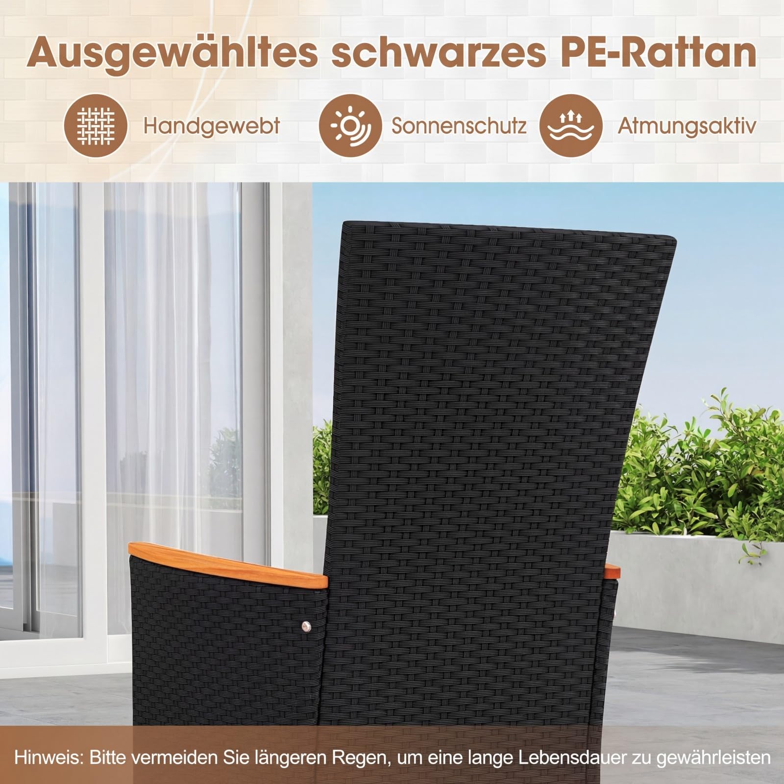 COSTWAY Gartenstühle Hochlehner 2er Set, Rattan Gartensessel, Terrassenstühle mit Sitzkissen, wetterfeste Balkonstühle bis 180 kg belastbar, für Garten, Balkon & Terrasse (Beige)