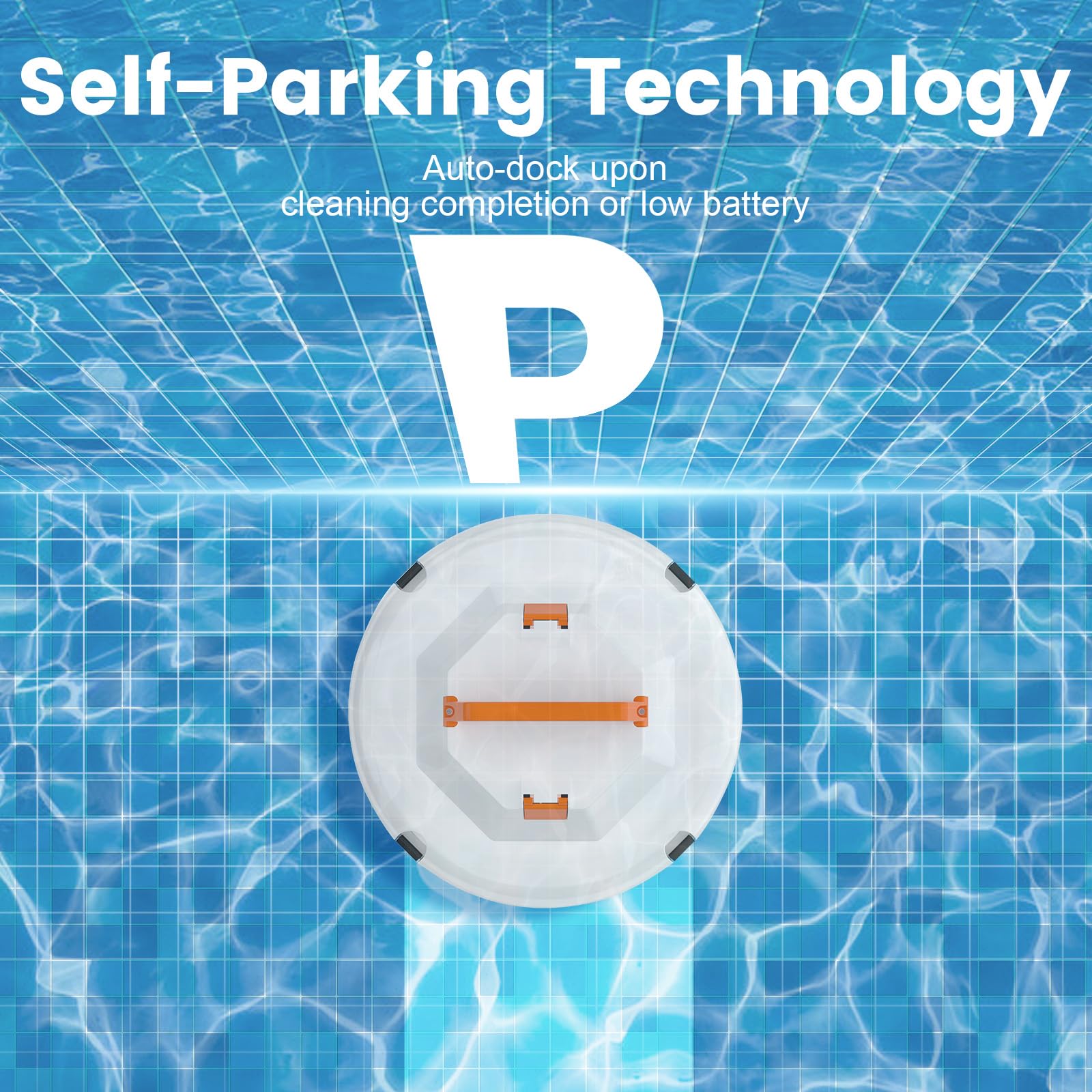 Robot nettoyeur de piscine sans fil, aspirateur de piscine robotique portable, technologie de stationnement automatique, moteurs doubles de 45 W, autonomie de 130 minutes jusqu'à 1100 m² pour piscines