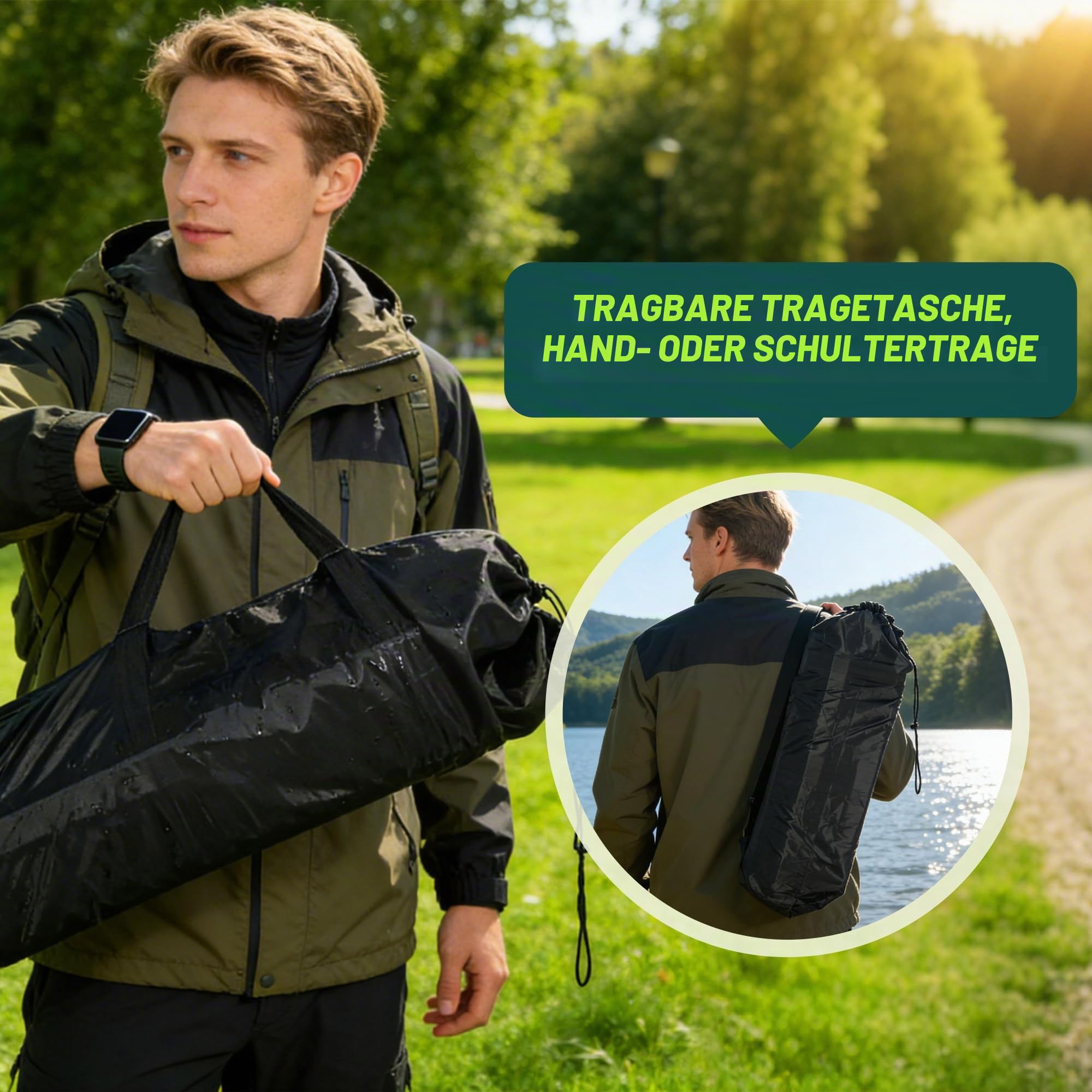 Großer Klapptisch Camping Höhenverstellbar, 120 x 55 cm Tragbarer Outdoor Picknicktisch mit Aufbewahrungsnetz & Tragetasche, Stabiler Rolltisch aus Carbonstahl für Camping, Grillen, Angeln