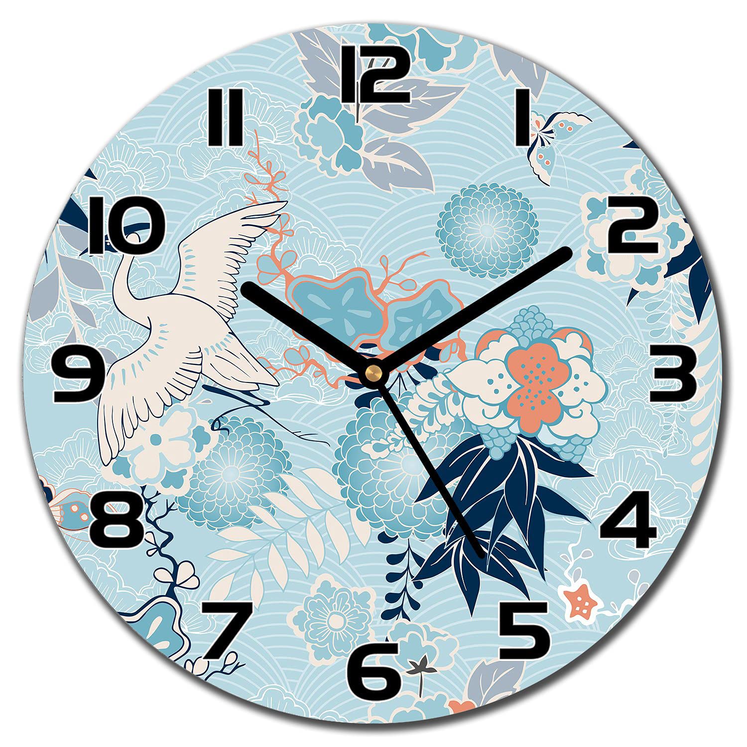 Horloge en verre moderne 30cm motif floral pour cuisine et séjour zen