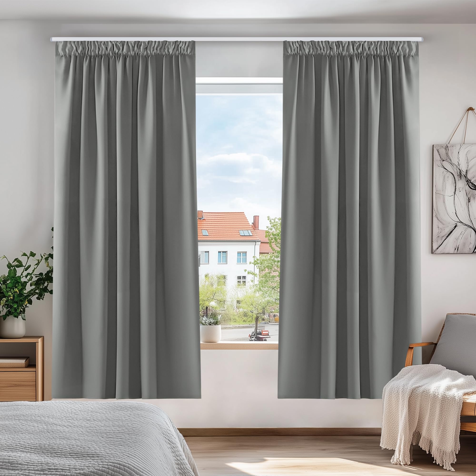 Deconovo Verdunkelungsvorhang Kräuselband Gardinen Schlafzimmer Warme Vorhang, 138x117cm(HöhexBreite), Hellgrau, 2er Set