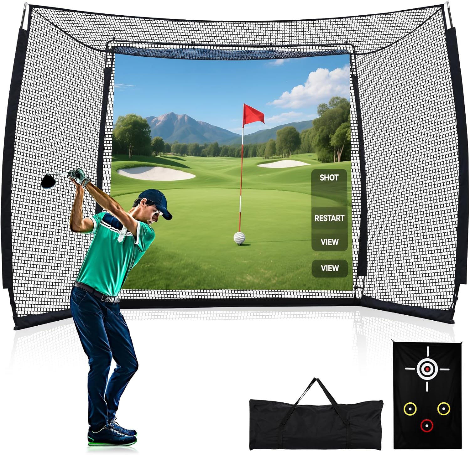 Golf Practice Net with Simulator Impact Screen and Target Cloth, 10x8FT Golf Hitting Net for Home Backyard Outdoor Indoor