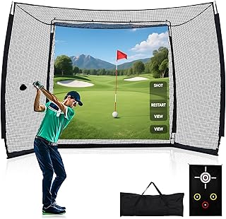 Golf Net with Simulator Impact Screen and Target Cloth, 10x8ft Golf Practice Net for Backyard, Portable Heavy Duty Golf Hitting Net for Outdoor Indoor