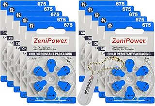 Size 675 1.45V Zinc Air Hearing Aid Batteries (60 Pcs) + Battery Holder