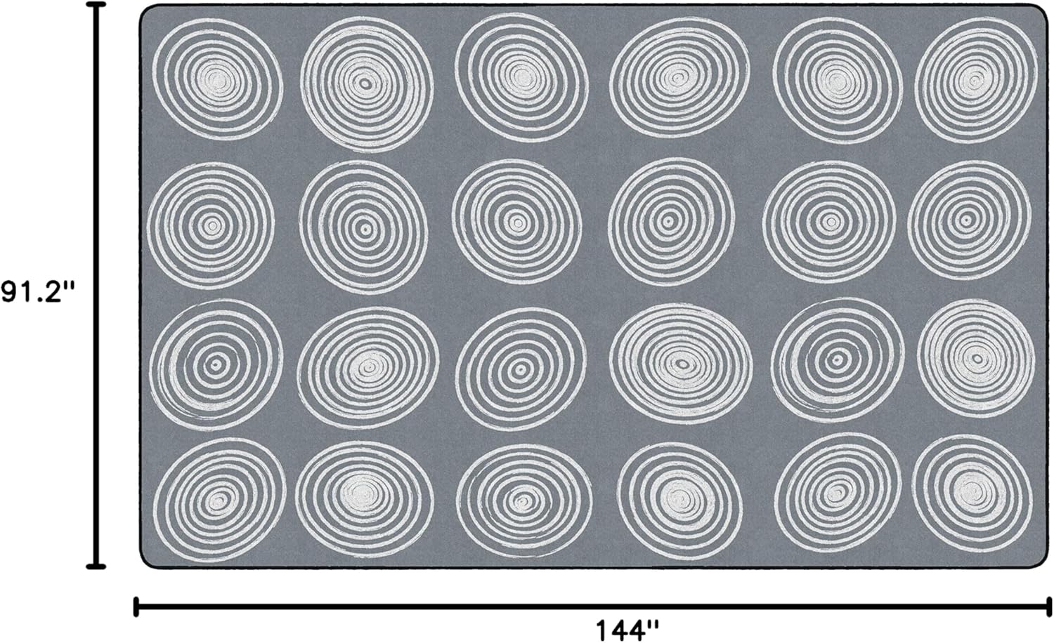 Flagship Carpets Circles Abstract Educational Area Rug for Kids Room Seating Décor, Children's Classroom, Play Carpet for Teaching and Playroom, Seats 24, 7'6" x 12', White & Grey