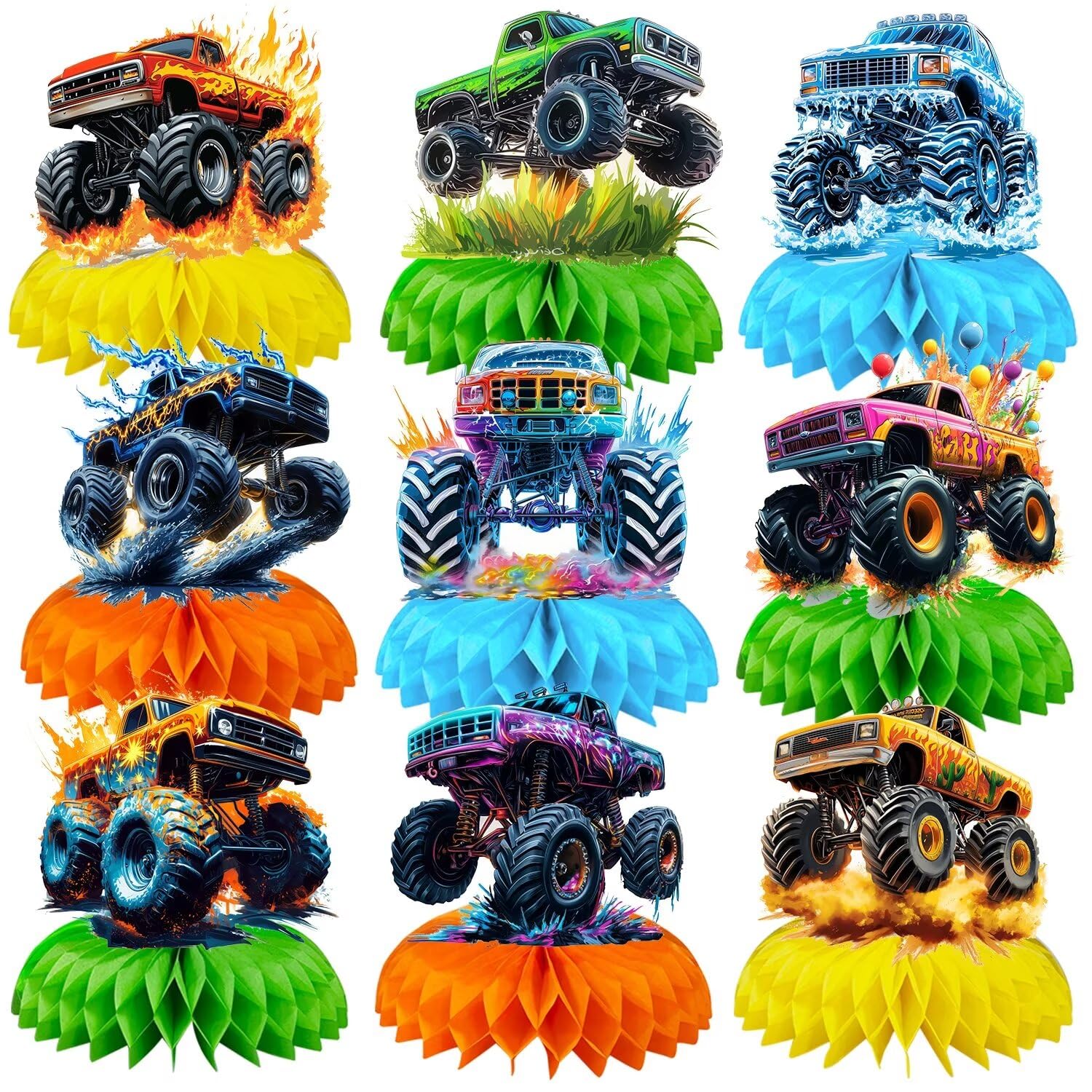 9 Pcs Monster Truck Table Decorations Monster Truck Birthday Decorations Monster Truck Centerpieces Monster Truck Party Supplies