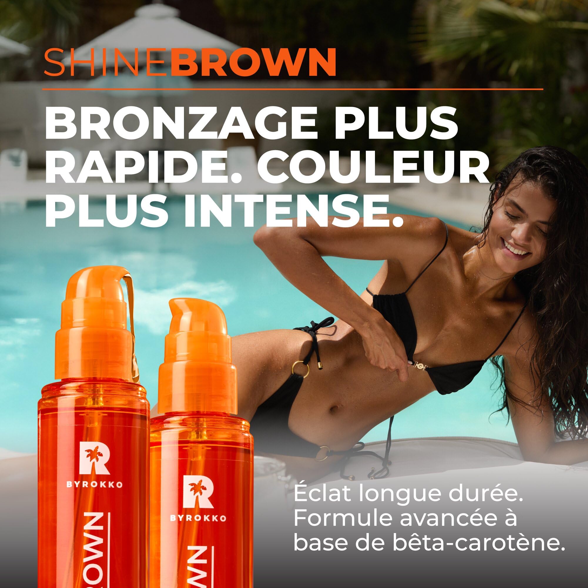 BYROKKO Shine Brown Huile de bronzage bêta-carotène (150 ml), huile d'accélérateur de bronzage pour banc de soleil et soleil d'extérieur - Huile ultime pour un bronzage impeccable et un éclat