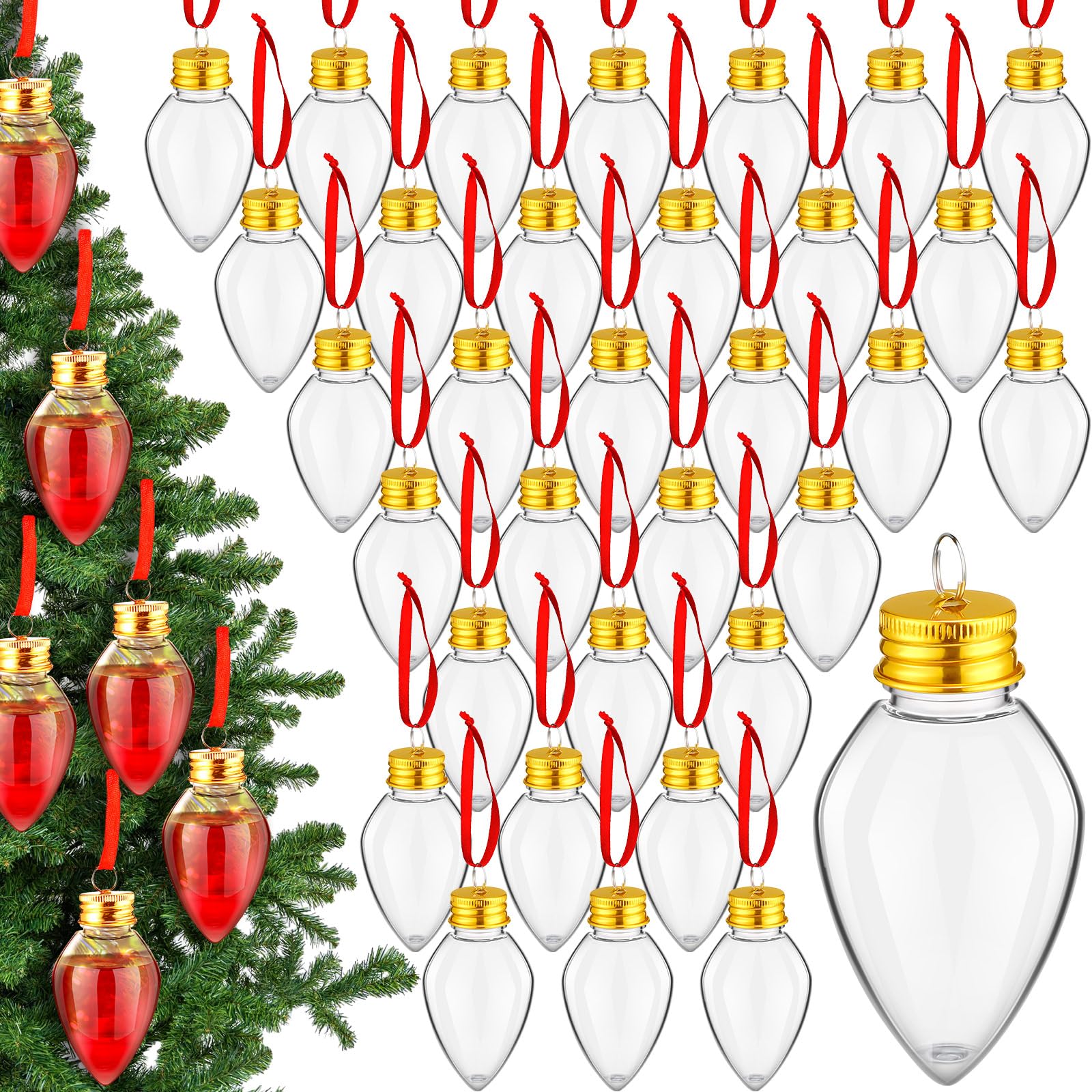 Patelai Lot de 48 boules de Noël en verre à liqueur en plastique à remplir pour sapin de Noël - Bouteilles d'eau transparentes pour décoration de fête d'intérieur et d'extérieur (goutte d'eau)