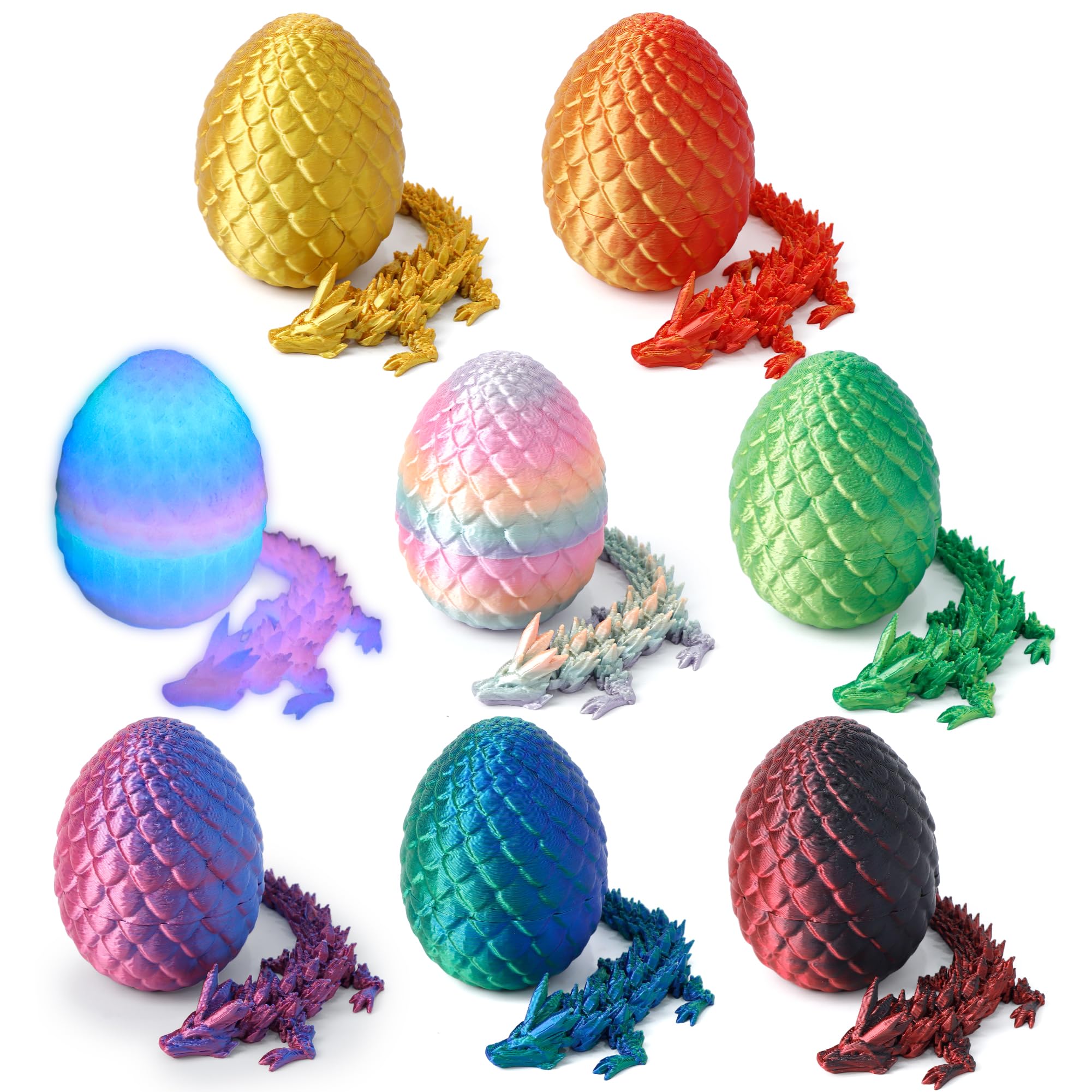 Flavery 3D gedruckte Drachen im Ei-Flexible Kristalldrache innen, Osterei, 3D Fidget Spielzeug, Geburtstagsgeschenk, Schreibtisch Haustier Figur (8 Colors2)
