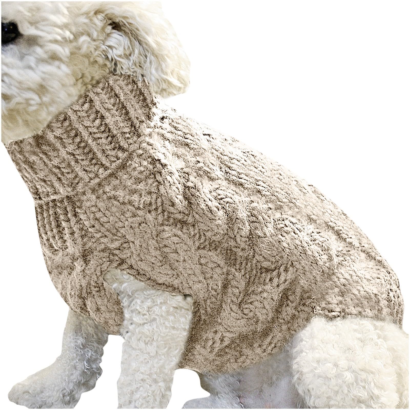 Dog Jumpers Soft Warm Outfit Dog Sweaters Warmer Thickening Pullover Knitwear Crochet Coat Clothes Puppy Cat Cold Weather Knitted Clothes for Small Medium Large Dogs (Khaki, S)