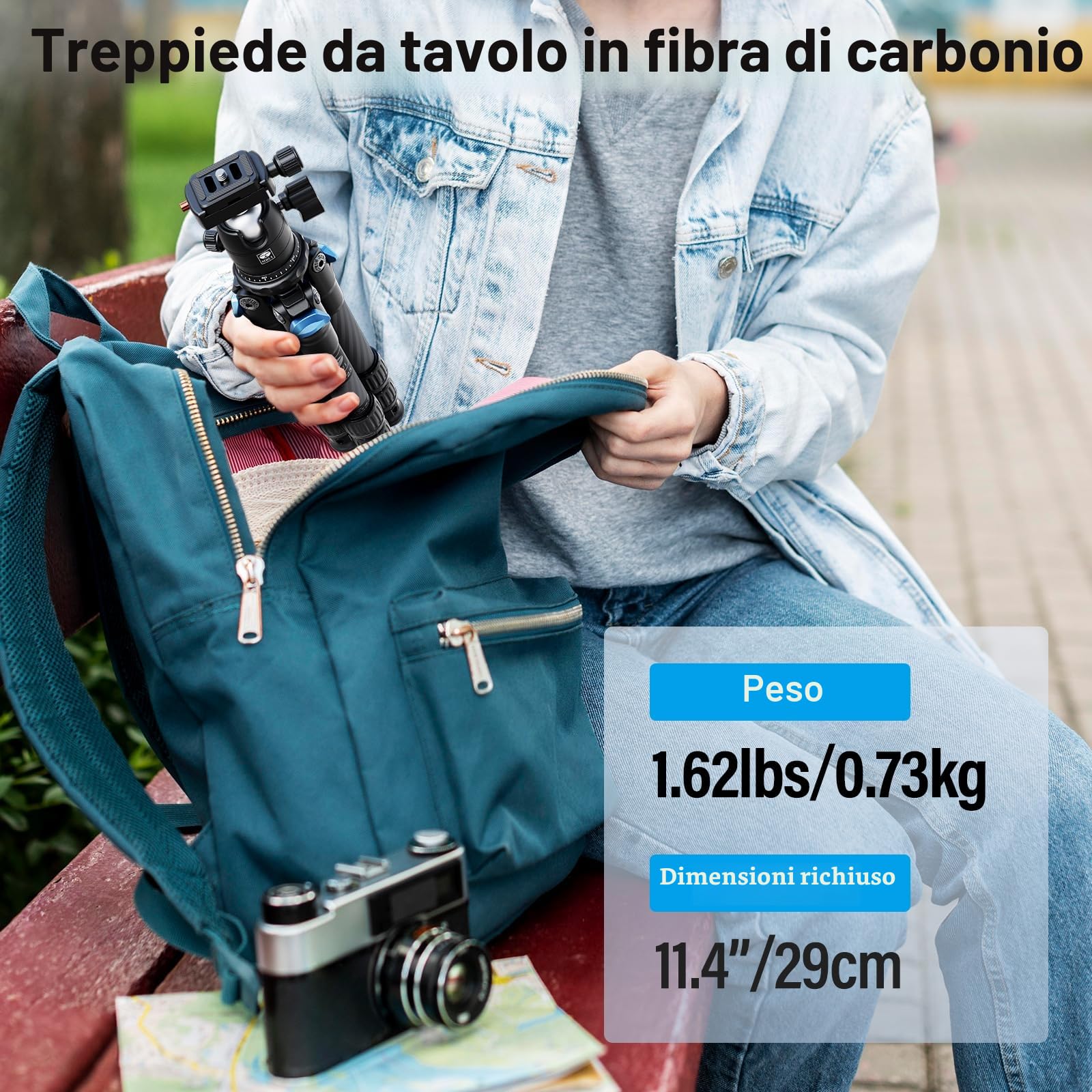 SIRUI Mini Treppiede Fotocamera AM-223, Portatile Compatto Treppiede Carbonio con Testa a Sfera B-00K a 360 Gradi, 13-43CM Treppiede da Viaggio con Piastra a Sgancio Rapido, Carico Massimo 15kg