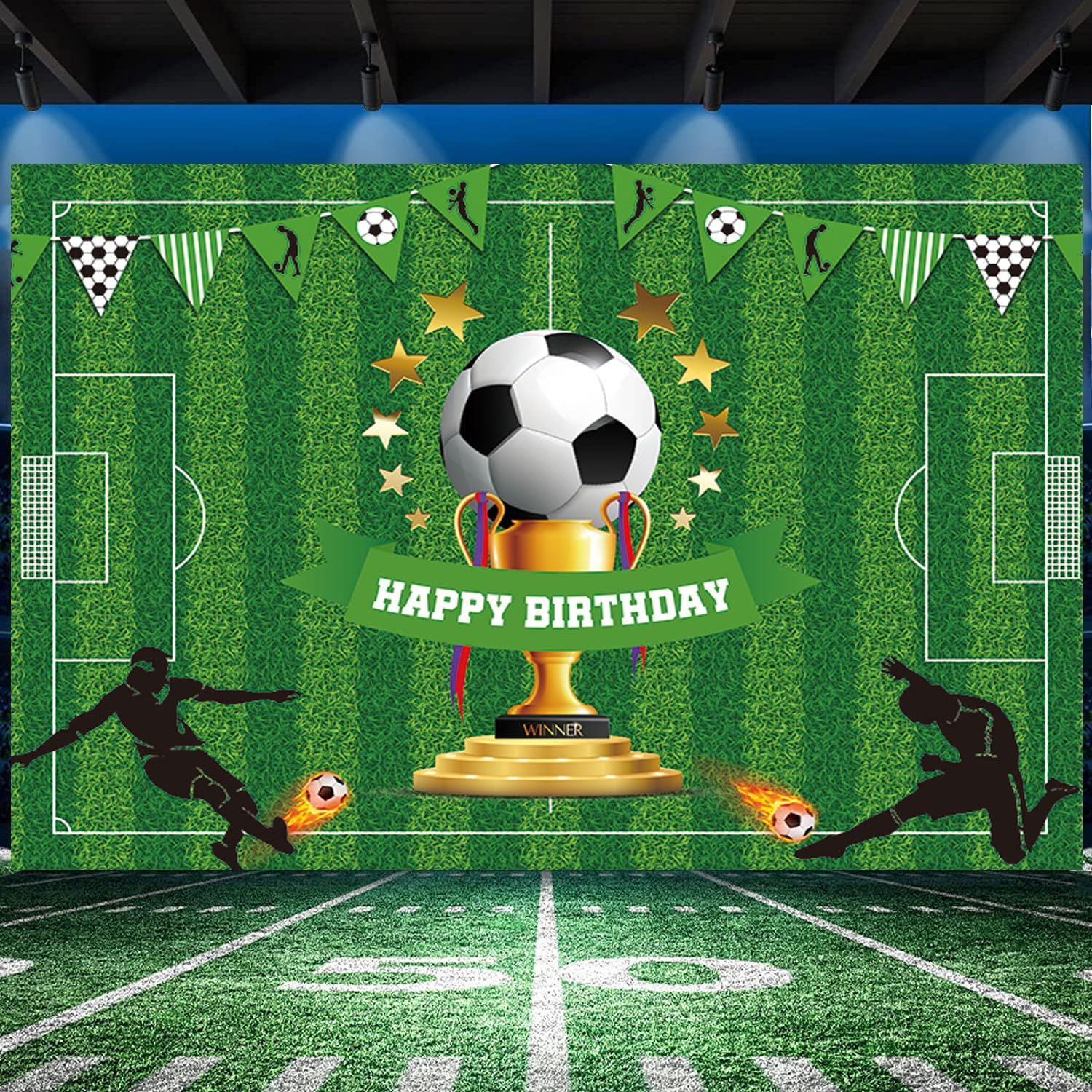 DIZHI 5x3ft Soccer Happy Birthday Backdrop Banner - Sports Themed Party Decorations for Boys Kids, Soccer Birthday Party Supplies, Indoor Outdoor