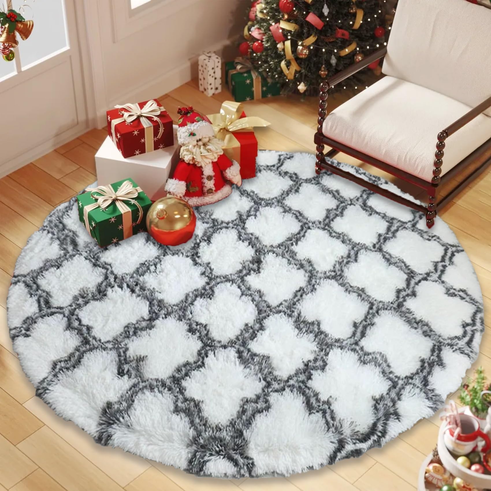 Tappeto Morbido Camera da Letto 355 x 355 cm, Lavabile Fino a 30 Gradi, Morbidissimo, Aspetto Pelliccia, Classico Morbido e Soffice, Tappetto Salotto Moderni Shaggy, Bianco