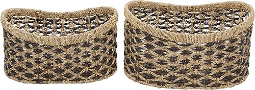 Miniatura 7 de Deco 79 Seagrass - Cesta de almacenamiento hecha a mano de dos tonos con asas, juego de 2 10 pulgadas, 9 pulgadas de alto, color marrón