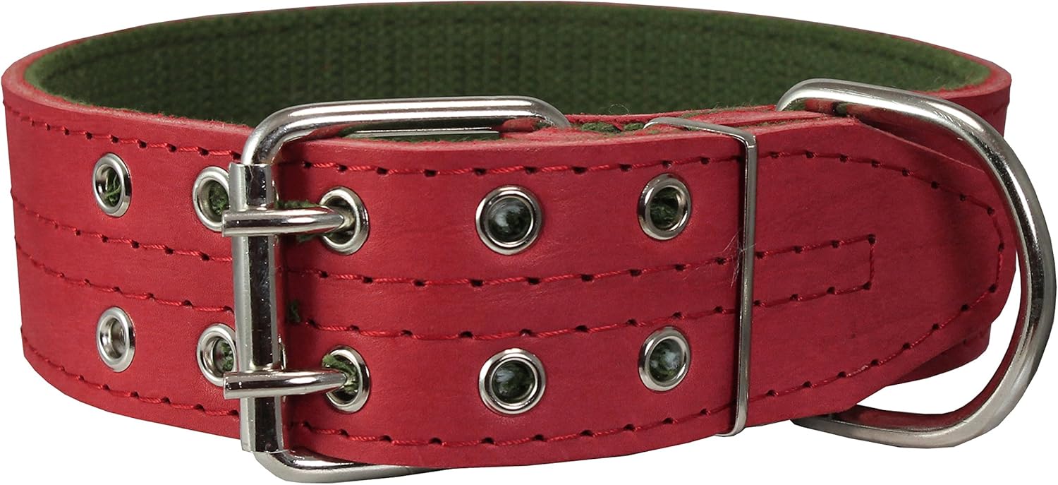 Dogs My Love Genuine Leather Dog Collar 1.75" Wide Padded (Neck Circumference: 15"-18", Red)