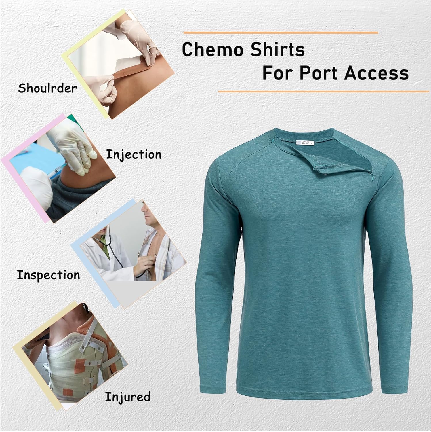 Deyeek Unisex Chemo Shirts for Port Access Chemotherapy Must Haves Long Sleeve Cancer Care Package for Men - Image 5