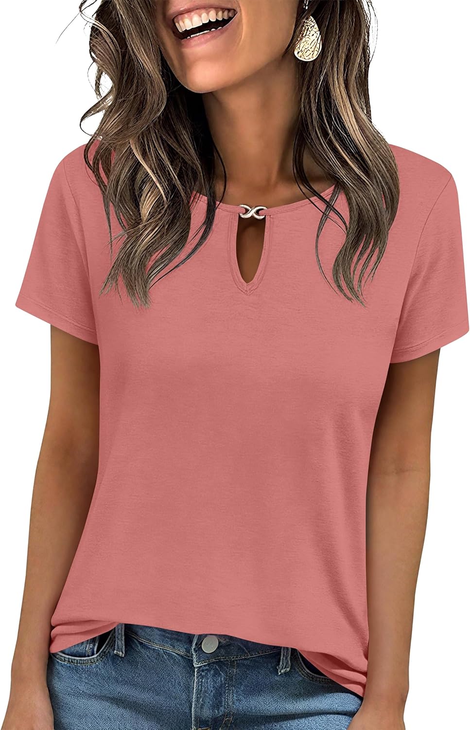 Trendy Women’s Summer Keyhole Neck T-Shirts for Work & Casual Wear