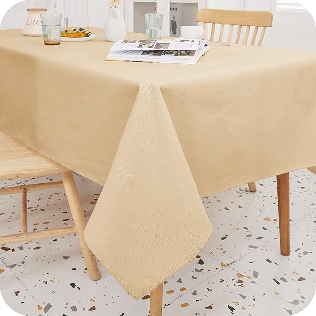 Amazon Brand - Umi WaterProof Table Cloth Wipe Clean Faux Linen Rectangular Washable Table Cover for Table Top 137x200CM,54x79 In Beige