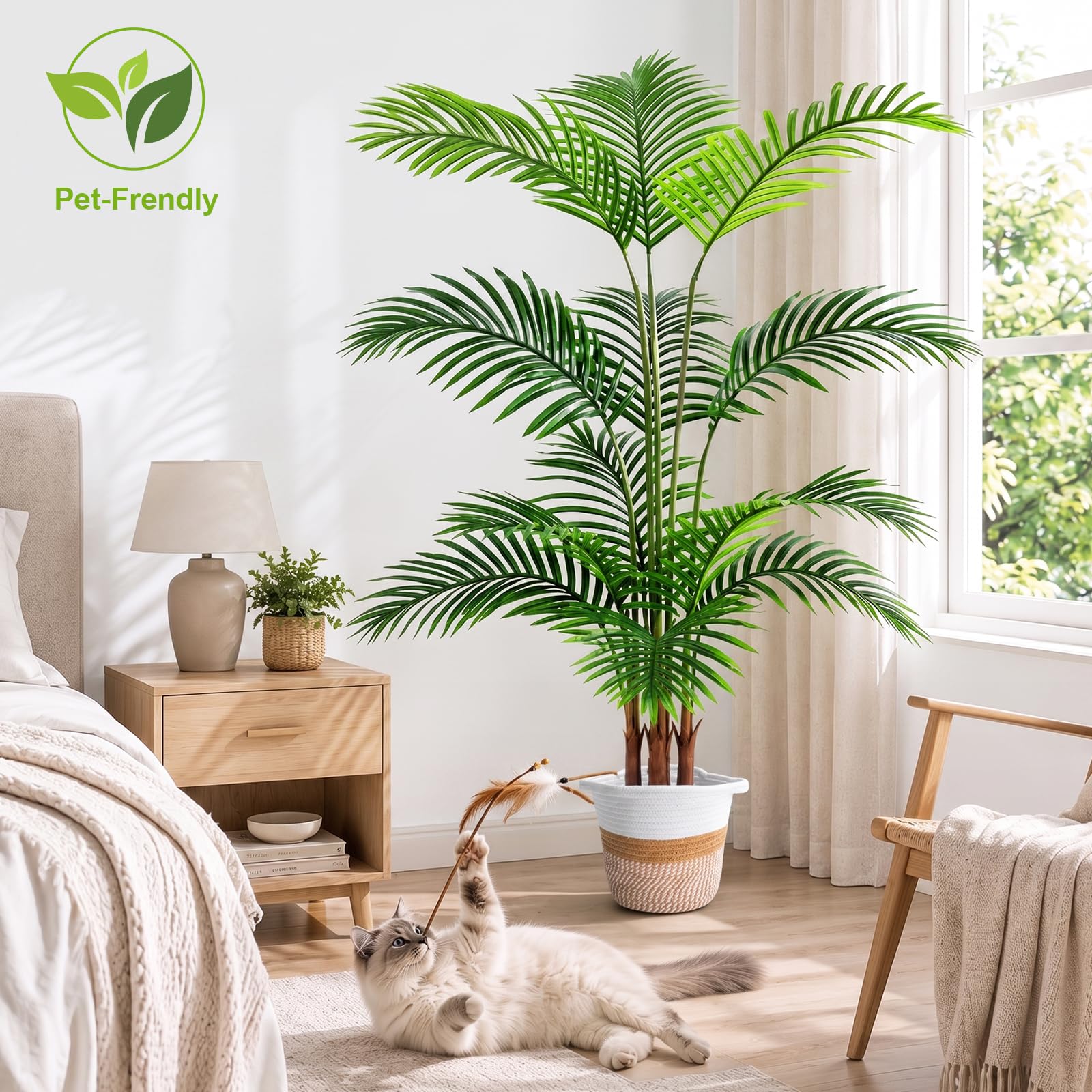 NZQXJXZ Palmera Artificial 160 cm con Cesta de Algodón | Más de 10 Hojas Realistas, sin Mantenimiento, Ramas Ajustables, Ideal para Salón y Oficina