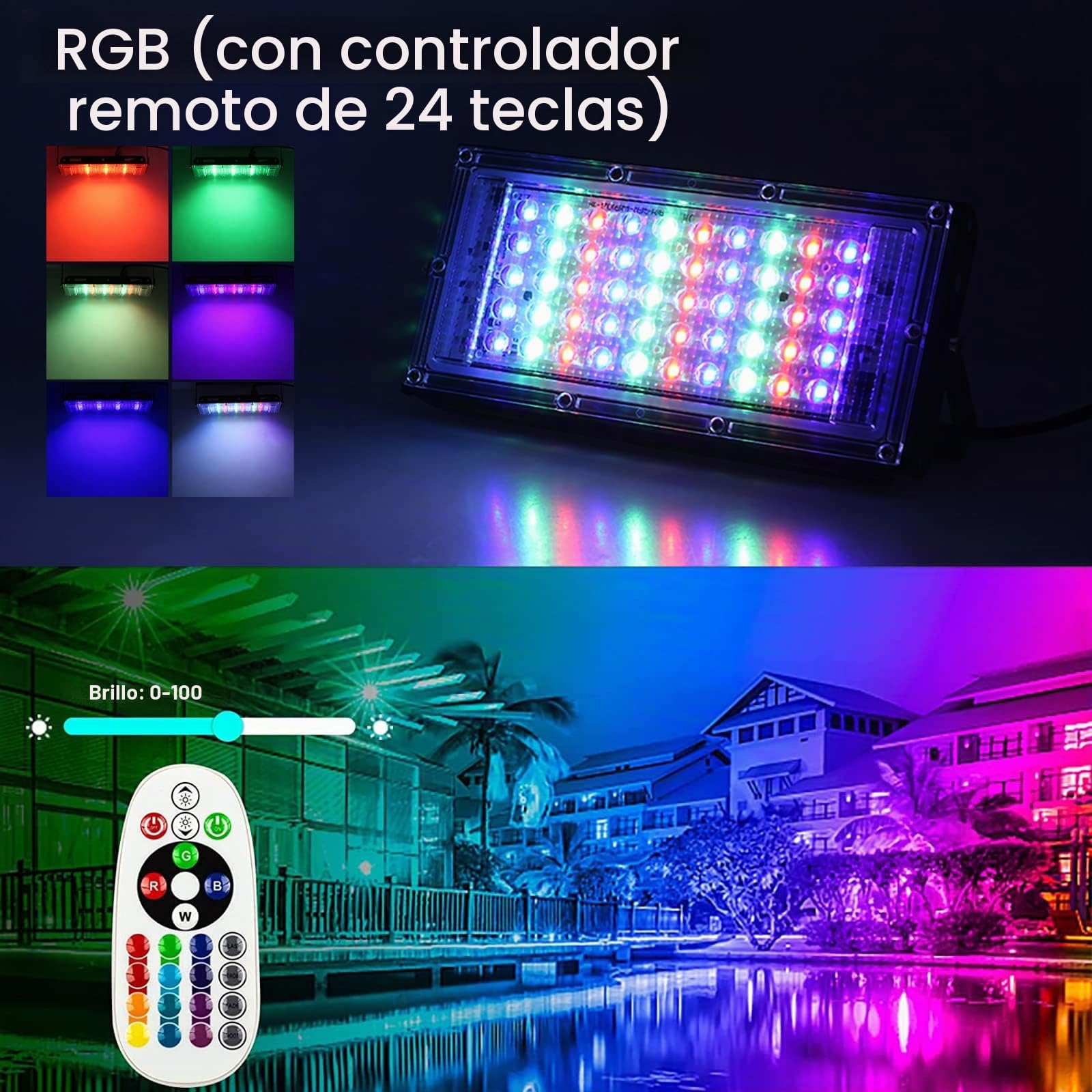 Eleganted Foco LED RGB para exteriores, 150 W, 2 unidades, superbrillante, con enchufe, IP65, resistente al agua, para patio, jardín, garaje, campo deportivo