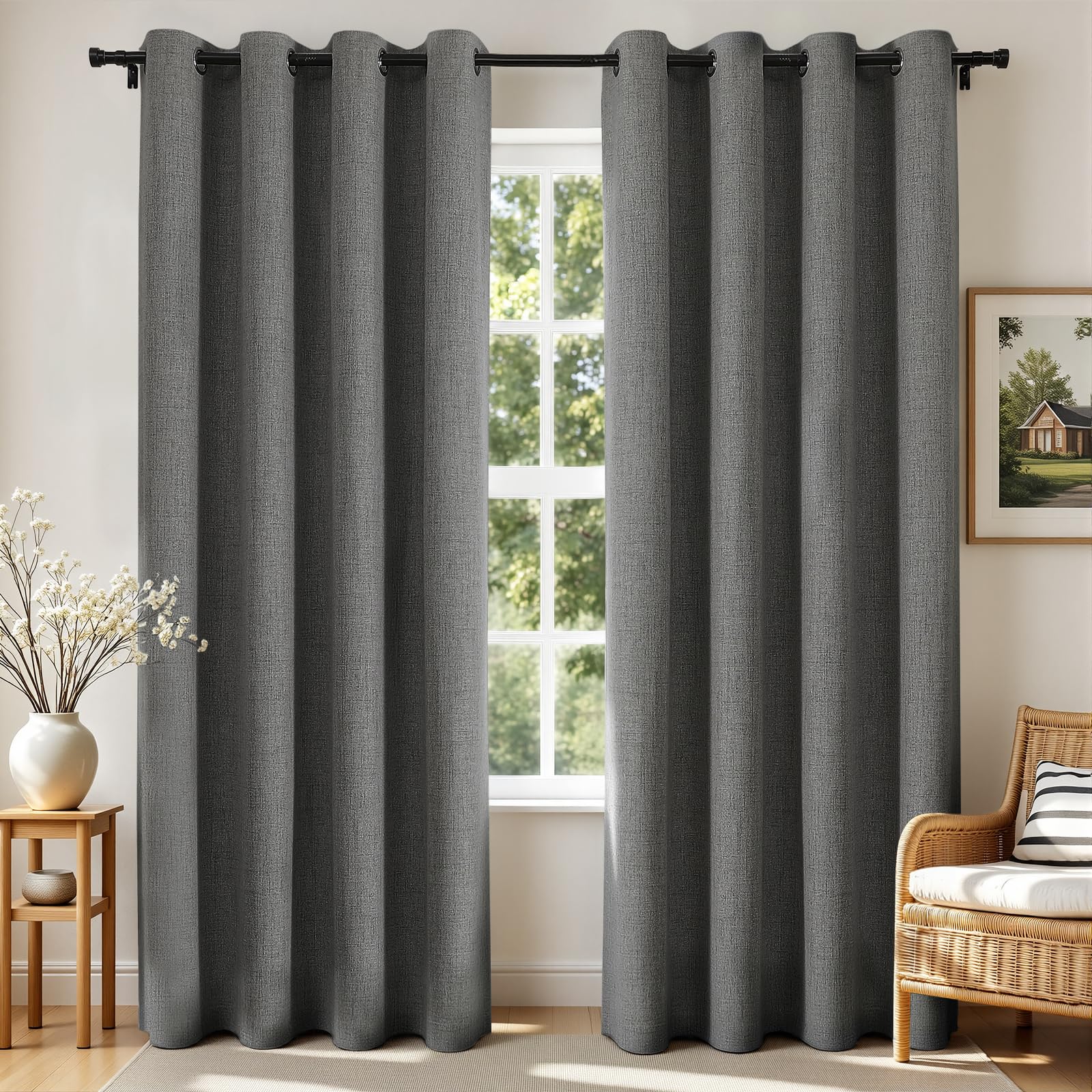 Joydeco Blackout Curtains 84 Inches Long 2 Panels Burg, Room Darkening Curtains for Bedroom, 100% Black Out Textured Thermal Drapes Privacy Protection 2 Panels Set(W52 x L84 Inch, Grey)