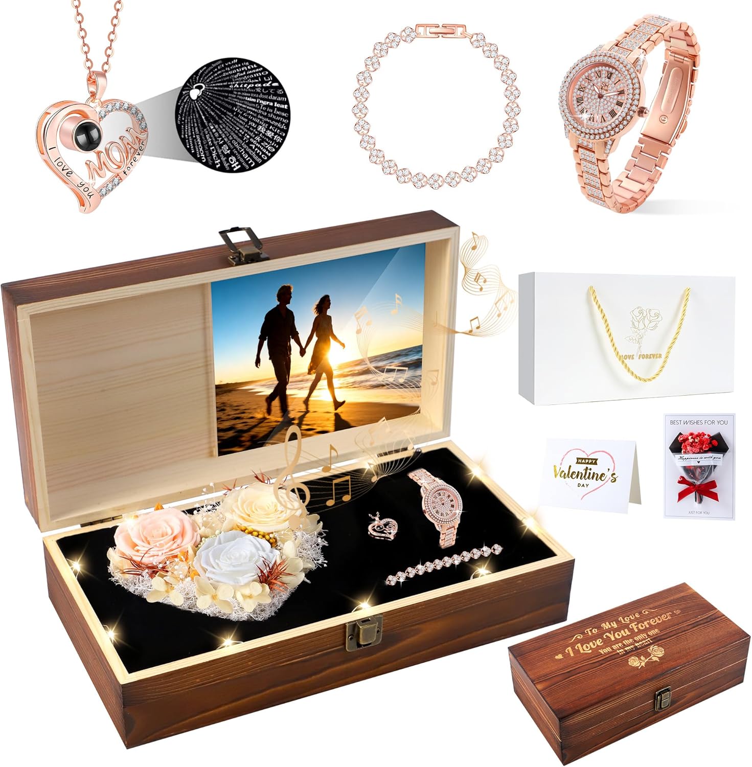 Valentines Birthday Gift for Mom, Preserved Real Rose with I Love You Mom 100 Language - Luxurious Exquisite Preserved Flowers Handmade Thoughtful for Mom Women Grandma