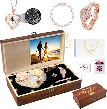 Pasuvsigt Birthday Gifts for Mom, Preserved Real Rose with 100 Languages I Love You Mom Necklace, Watch Bracelet Jewelry Set, Mothers Day Anniversary Valentines Day Gifts for Mother Grandma