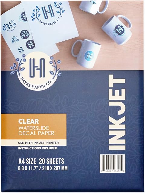 Hayes Paper, Waterslide Decal Paper Inkjet Clear 20 Sheets Premium Water-Slide Transfer Transparent Printable Water Slide Decals A4 Size