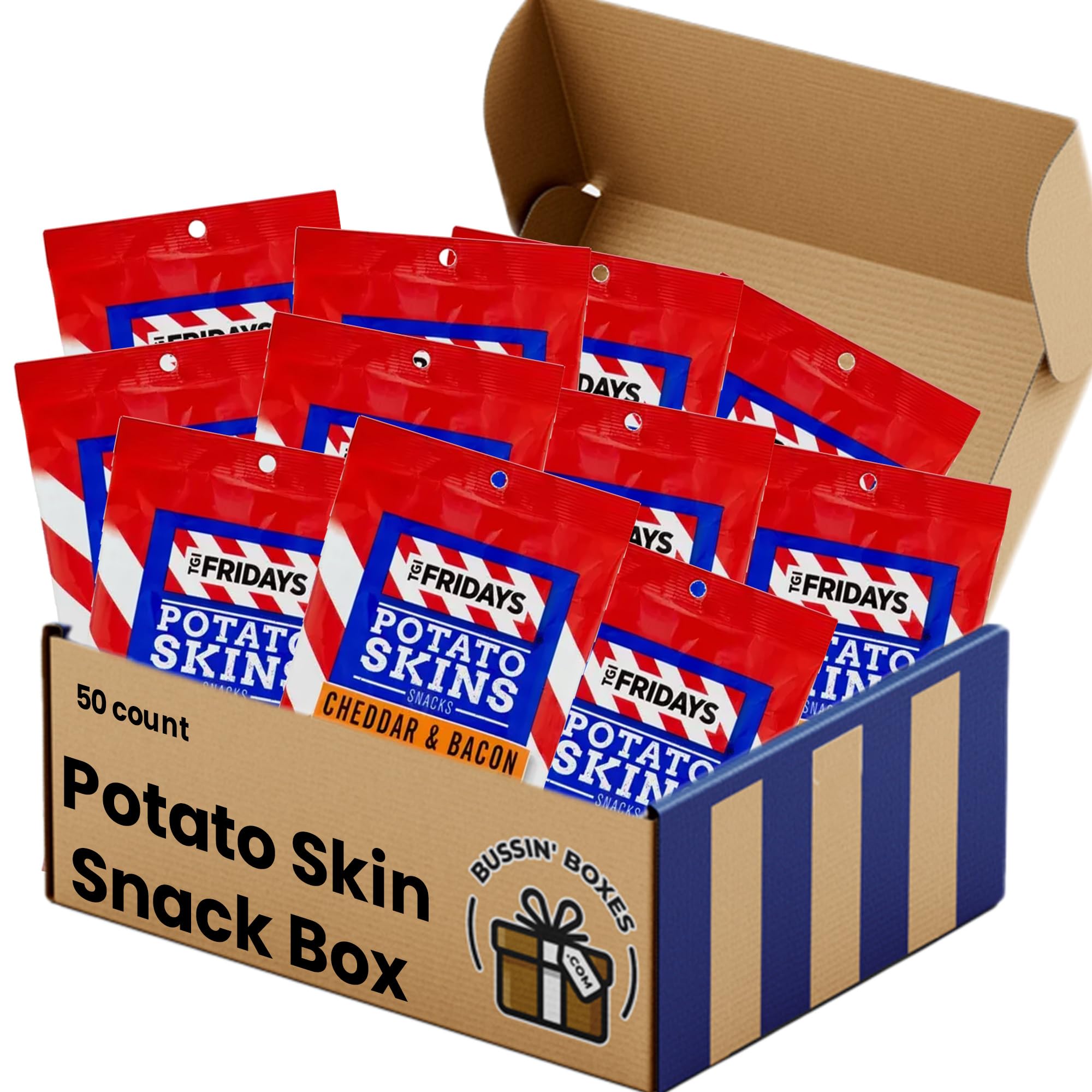 TGI Fridays Bulk Cheddar and Bacon Potato Skins Snack Chips, 1 oz. by Bussin Boxes (1 Ounce (Pack of 50))