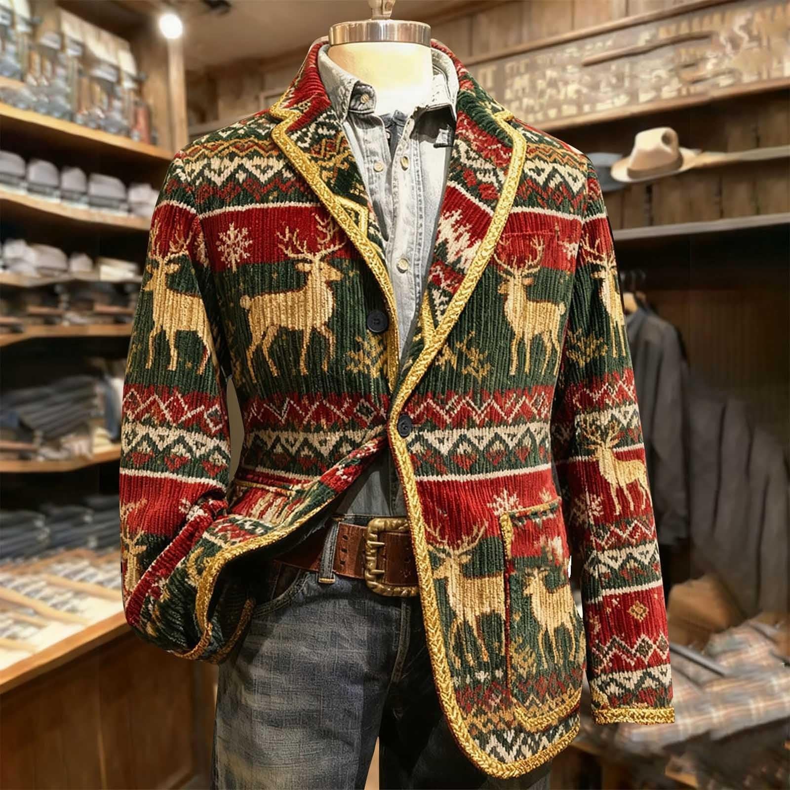 Chaqueta de pana de Navidad para hombre, chaqueta de pana divertida, chaqueta de Navidad, chaqueta de Navidad, manga larga, deportiva, traje festivo, diseño navideño, chaqueta de traje de