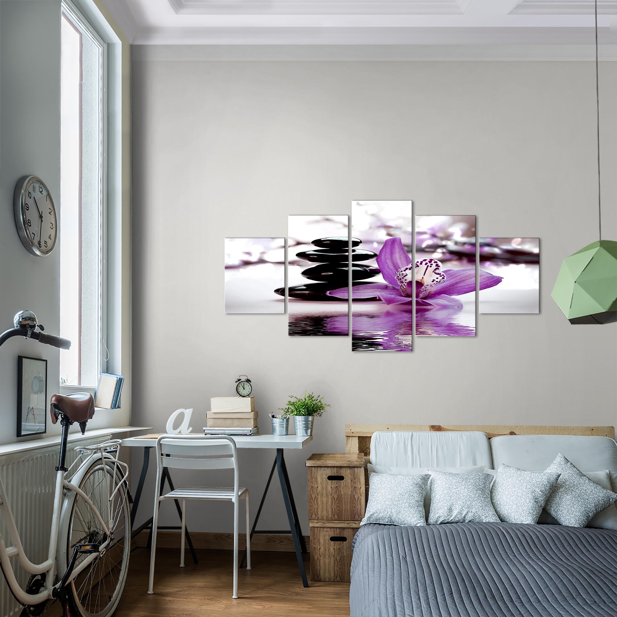Runa Art - Cuadros Decorativos Flores Orquídea 200 x 100 cm 5 Piezas XXL Decoracion de Pared Diseño Violeta 204251b