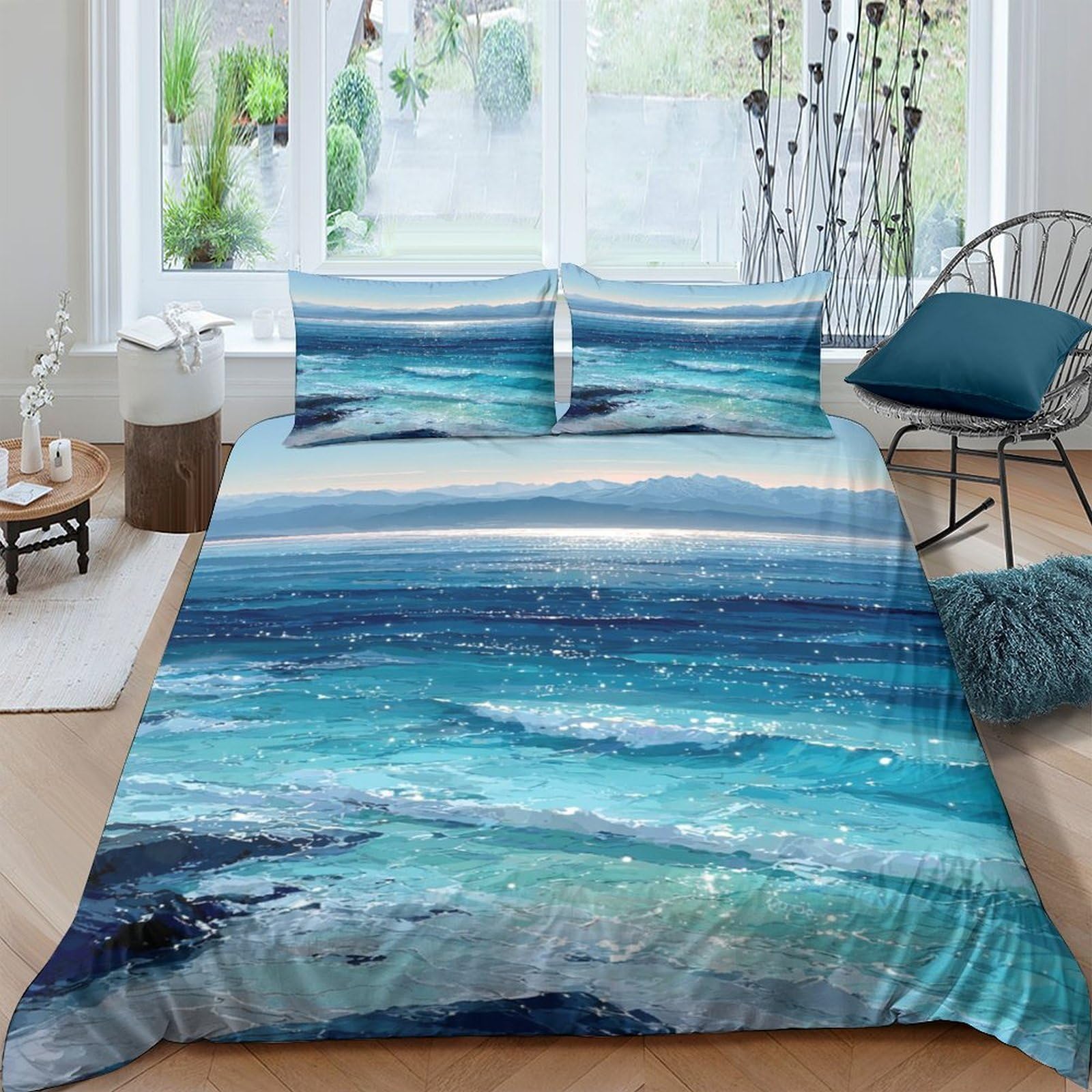 Ctjqhvkz Style-9 3D Printed Ocean Wave Fitted Sheet Microfiber Soft Blue Sea Mattress Cover For Bedroom Dorm Mattress Protection Decor Single（135X200cm）