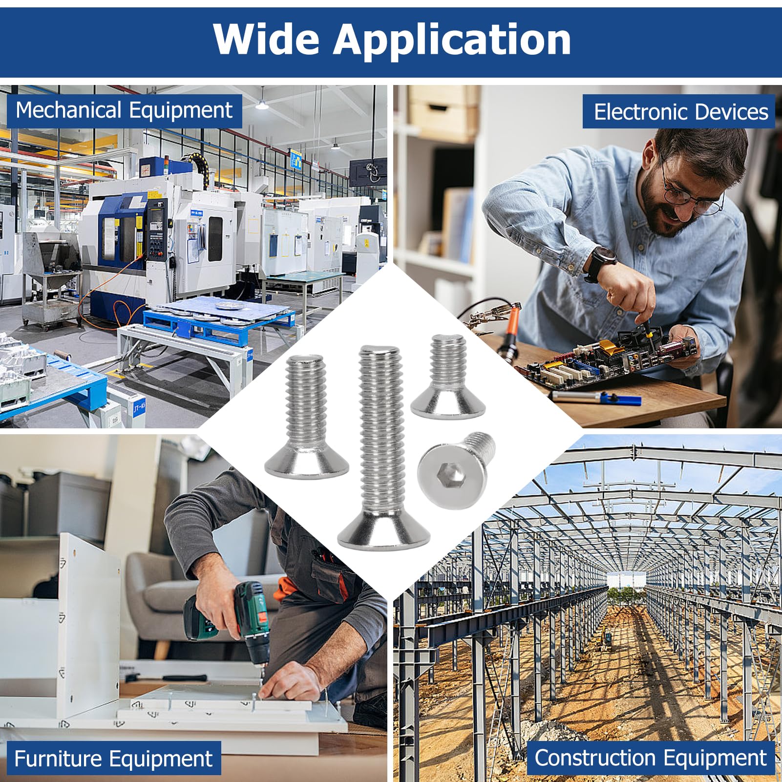 Juego de 260 tornillos planos M4/M5/M6 Hex Socket Acero Inoxidable 304, incluye estándar alemán A2-70 Flat Head Hex Socket Acero Inoxidable 304 tornillos para la industria electrónica