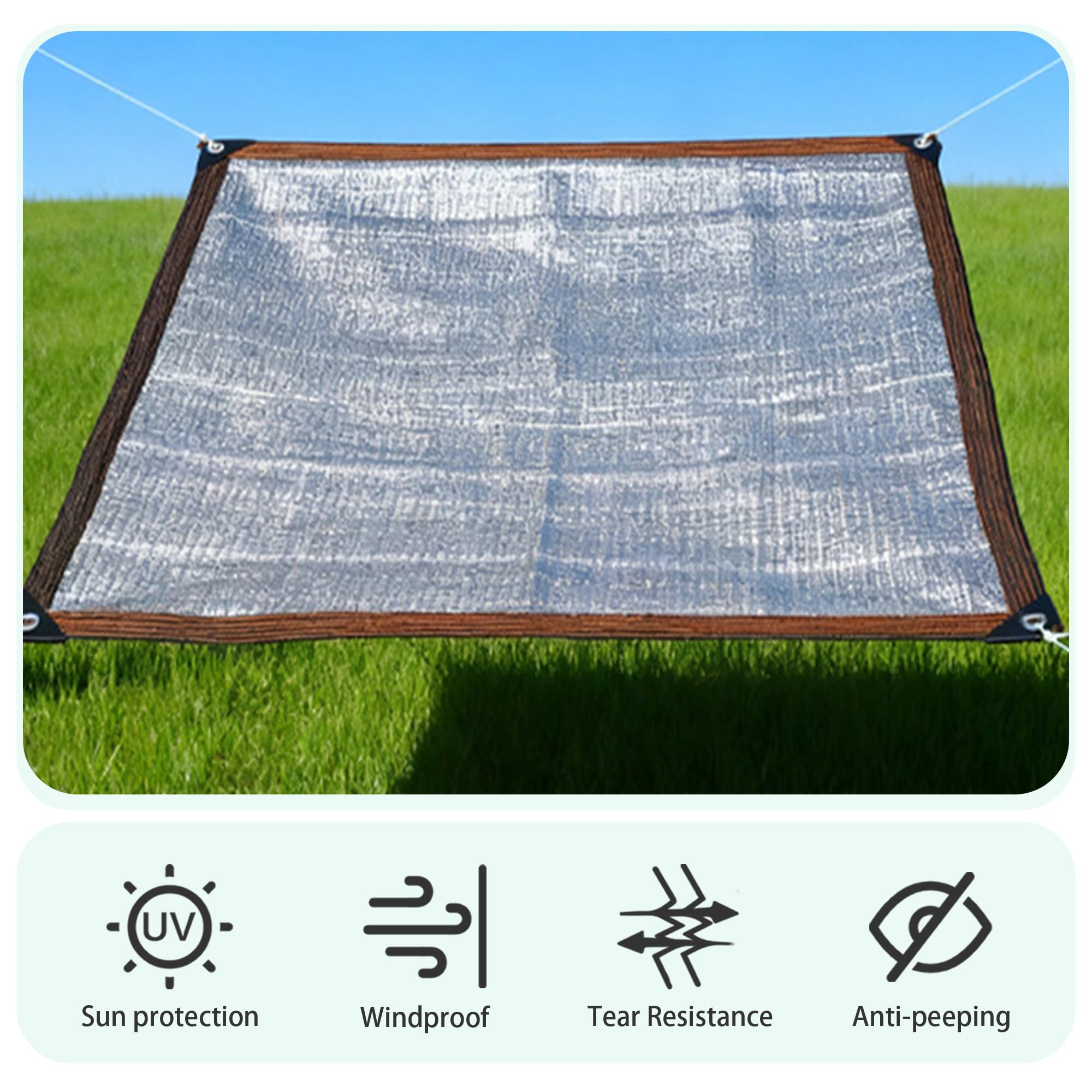 Aluminiowa Tkanina Zacieniająca Do Szklarni 320 x 380 cm Przeciwsłoneczna Tkanina Na Cień Ogrodowy Łatwa Instalacja Do Pergoli Patio, Szklarni, Markizy Okiennej Samochodu, Srebro