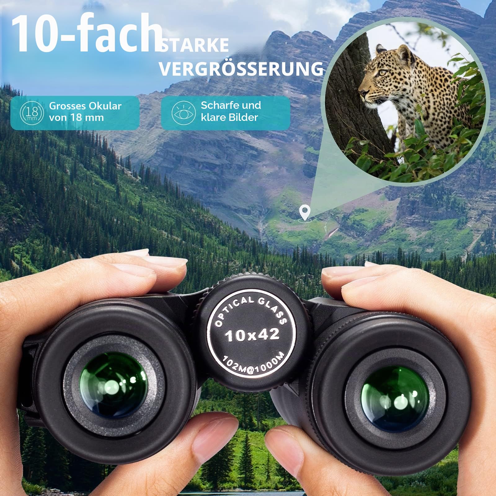 Gosky 10x42 HD Fernglas für Erwachsene - Professionell für Vogelbeobachtung, Reisen, Jagd, Konzert, Sport - BAK4 Prism FMC-Objektiv - Mit Telefonadapter