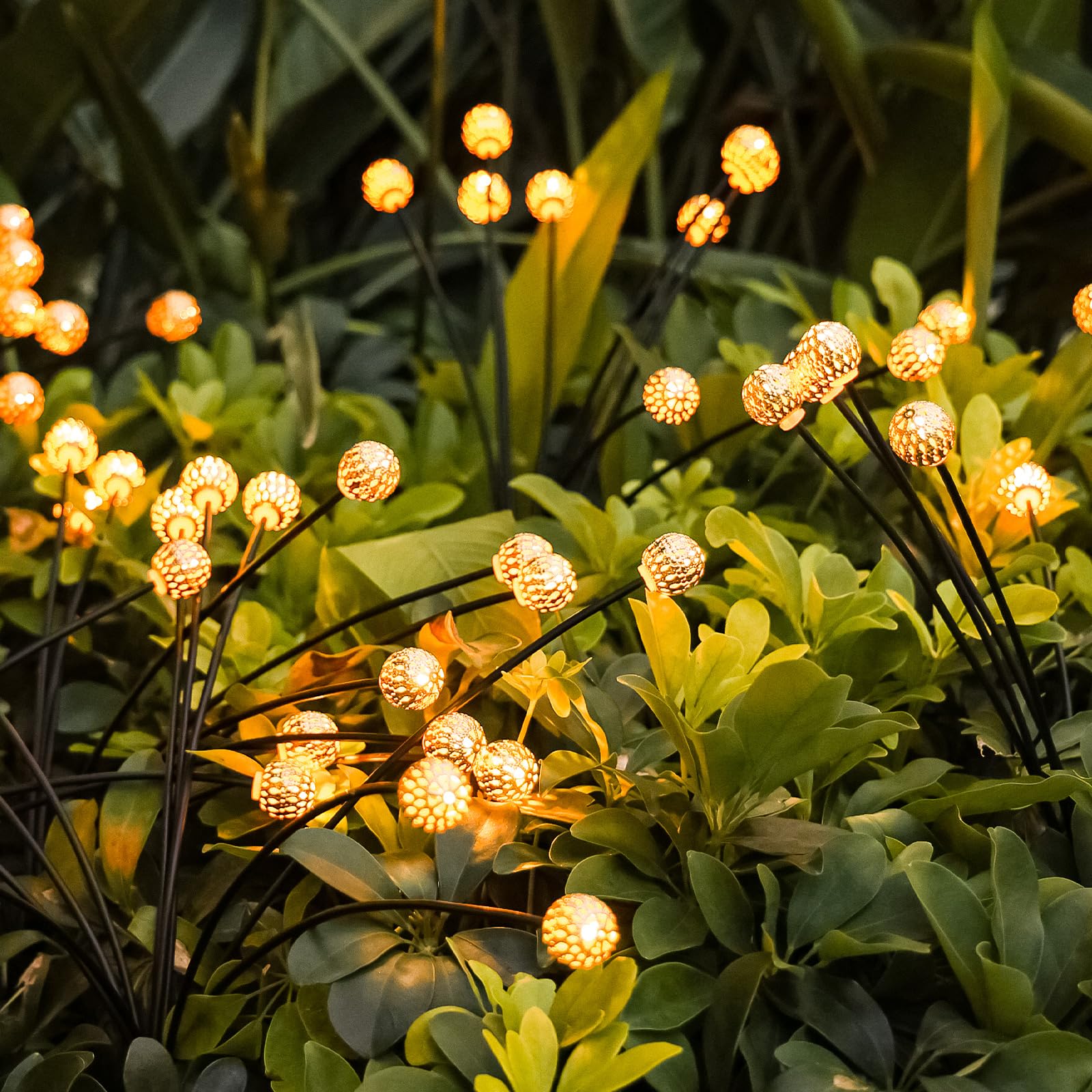 LEDOSAKO ?4 Pack of 40 LED? Solar Garden Lights Outdoor -Golden Metal Moroccan Solar Firefly Lights, Solar Lights Outdoor Waterproof, Yard Patio Pathway Decoration Lights, Solar Lights for Outside