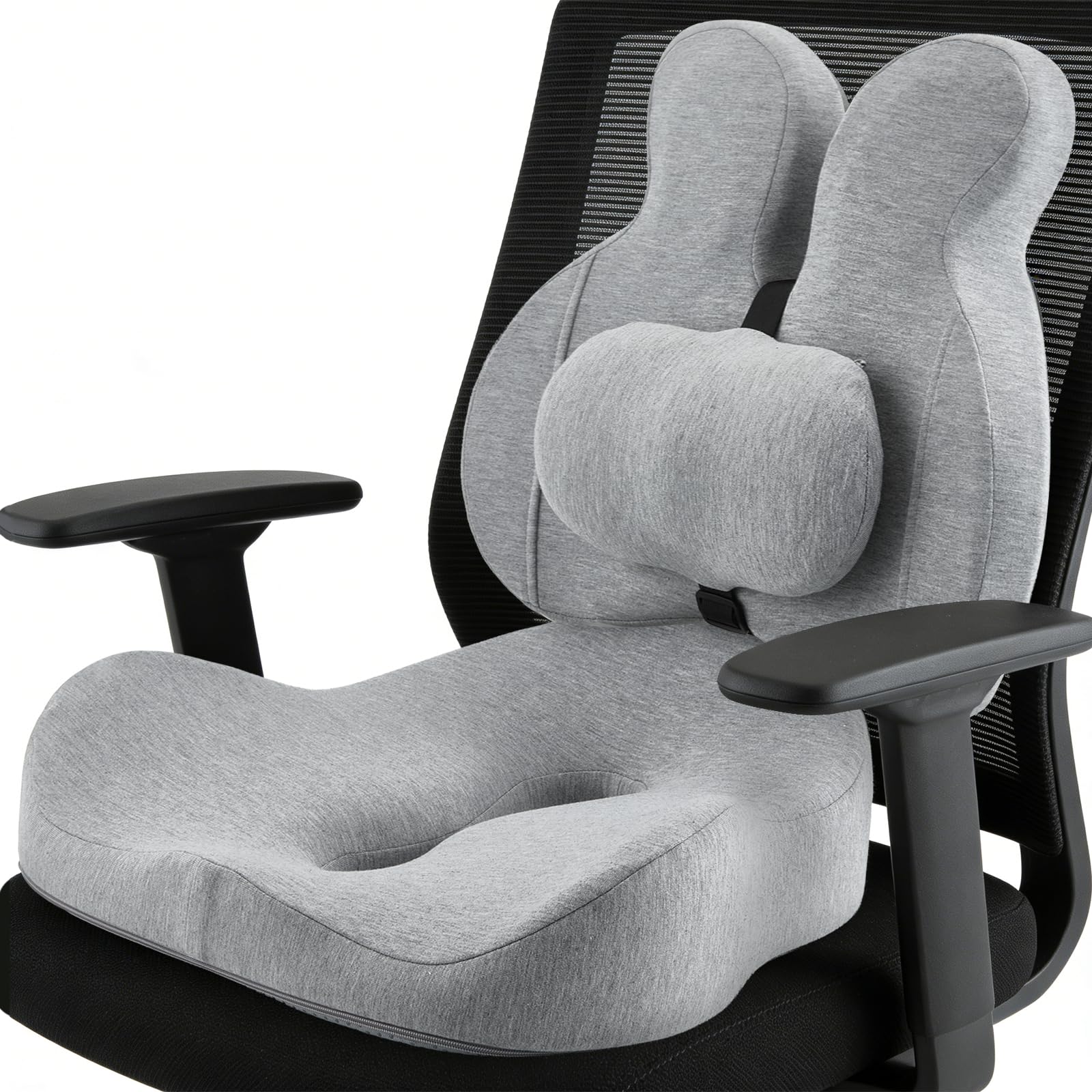 Seat Cushion and Lumbar Support Pillow, 2 in 1 Ergonomic Memory Foam Chair Cushion & Back Support for Coccyx Sciatica Hemorrhoid Tailbone Back Pain Relief, Seat Pad for Office Chair, Car, Wheelchair