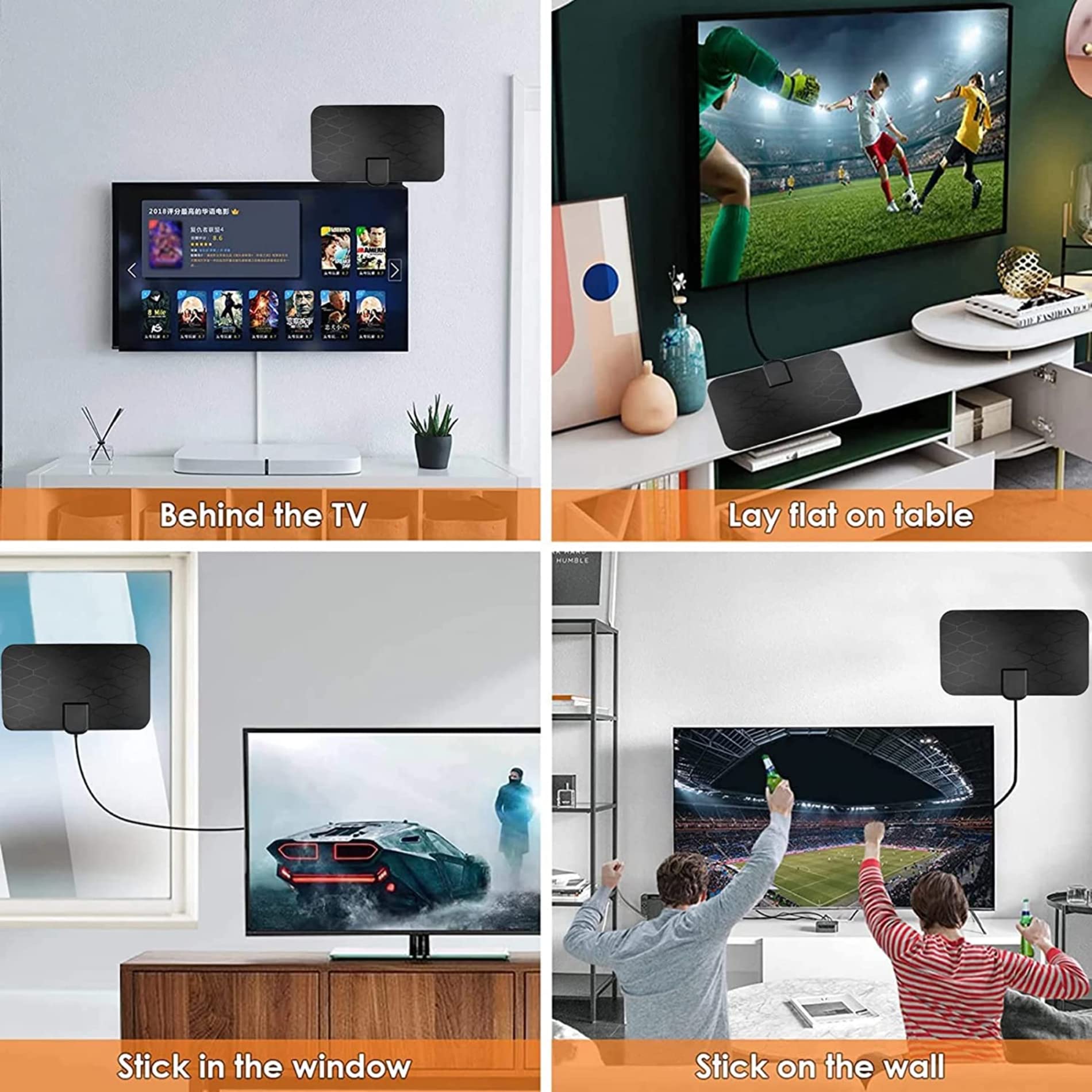 Antenne TV pour Smart TV – Antenne HD numérique HD pour intérieur et extérieur, compatible avec toutes les télévisions 4K 1080p HDTV 360 ° Amplifié Signal Réception Booster Chaînes locales gratuites,