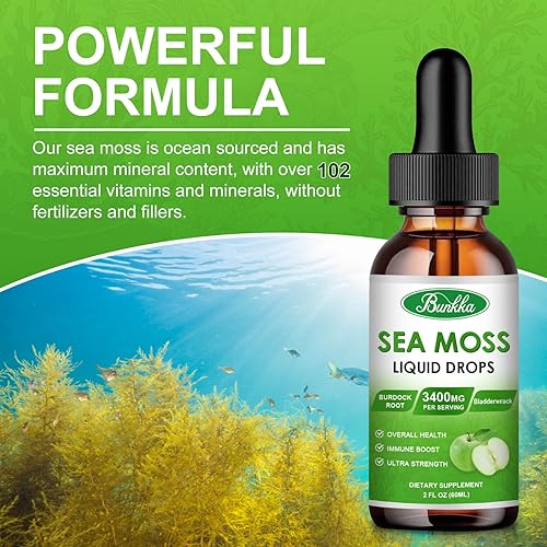 Miniatura 4 de Bunkka Gotas líquidas de musgo marino, suplemento orgánico de musgo marino irlandés, raíz de bardana y vejiga para el sistema inmunológico,