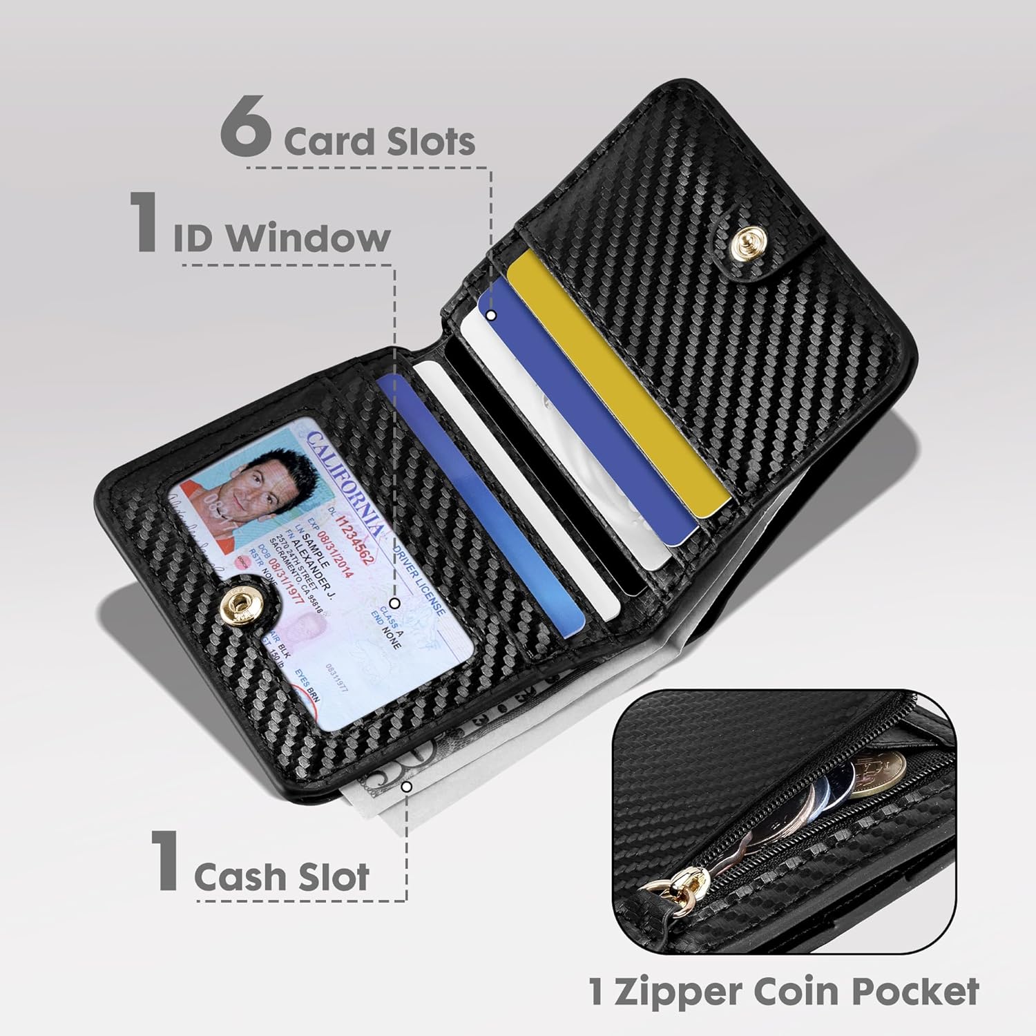 Toughergun Women’s Small Slim Leather Wallet with RFID Protection, Compact Bifold Mini Purse with Clear ID Window - Image 3