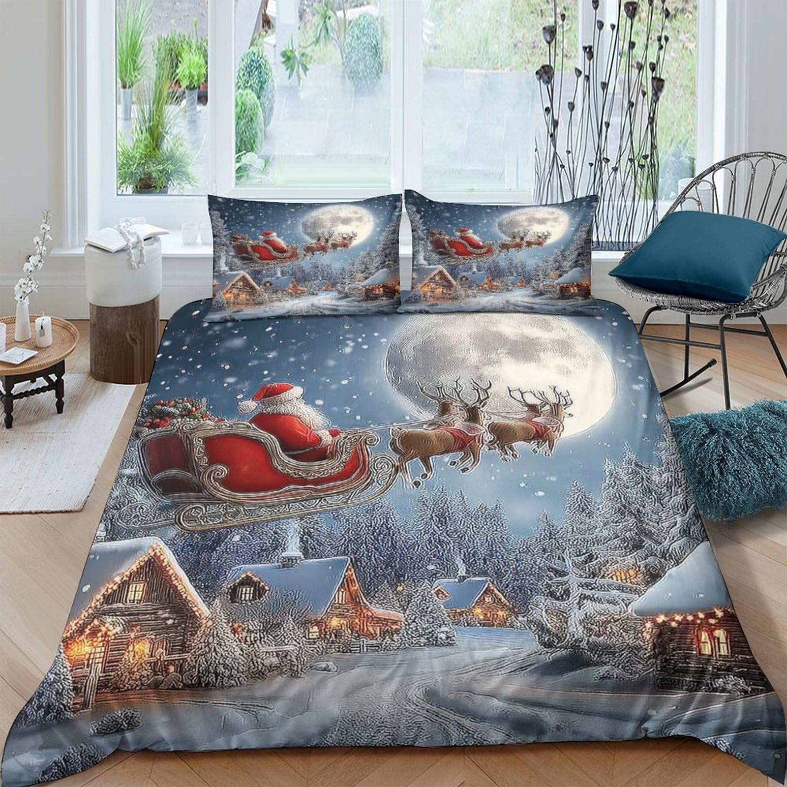 Ctjqhvkz Style-2 3D Printed Christmas Night Fitted Sheet Microfiber Santa Sleigh Bed Cover For Bedroom Dorm Decorative Mattress Protection Single（135X200cm）