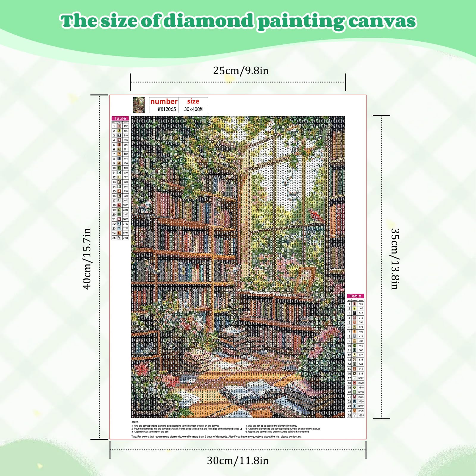 NEWENMO DIY Maison du Livre Diamond Painting Adulte,Librairie Peinture Diamant Kit Complet,Bricolage Fleurs Diamant Painting, Diamond Point de Croix Cristal Painting,pour Murale Maison Décor 30x40cm
