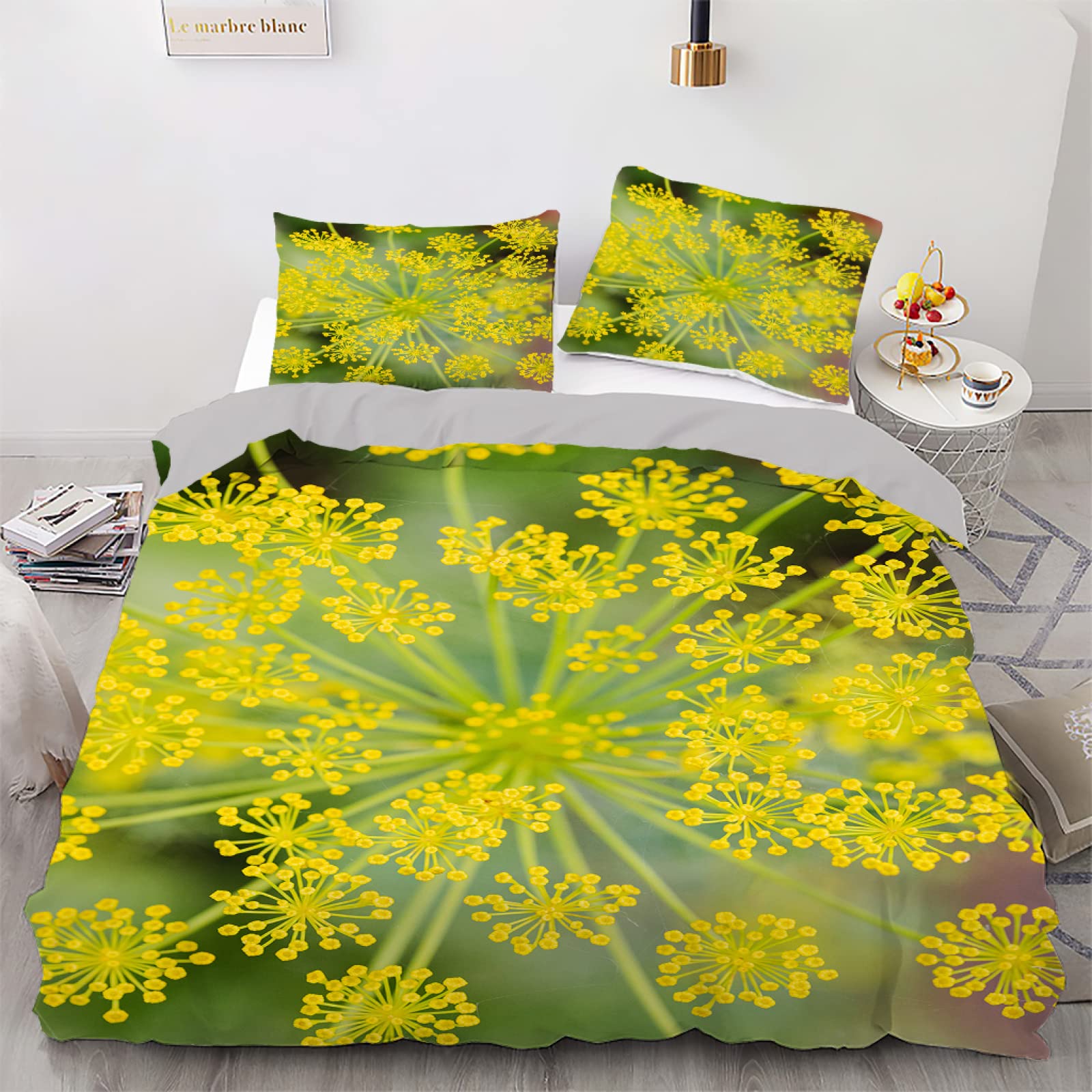Housse de couette 160x200 microfibre jaune avec fermeture éclair et taies 65x65